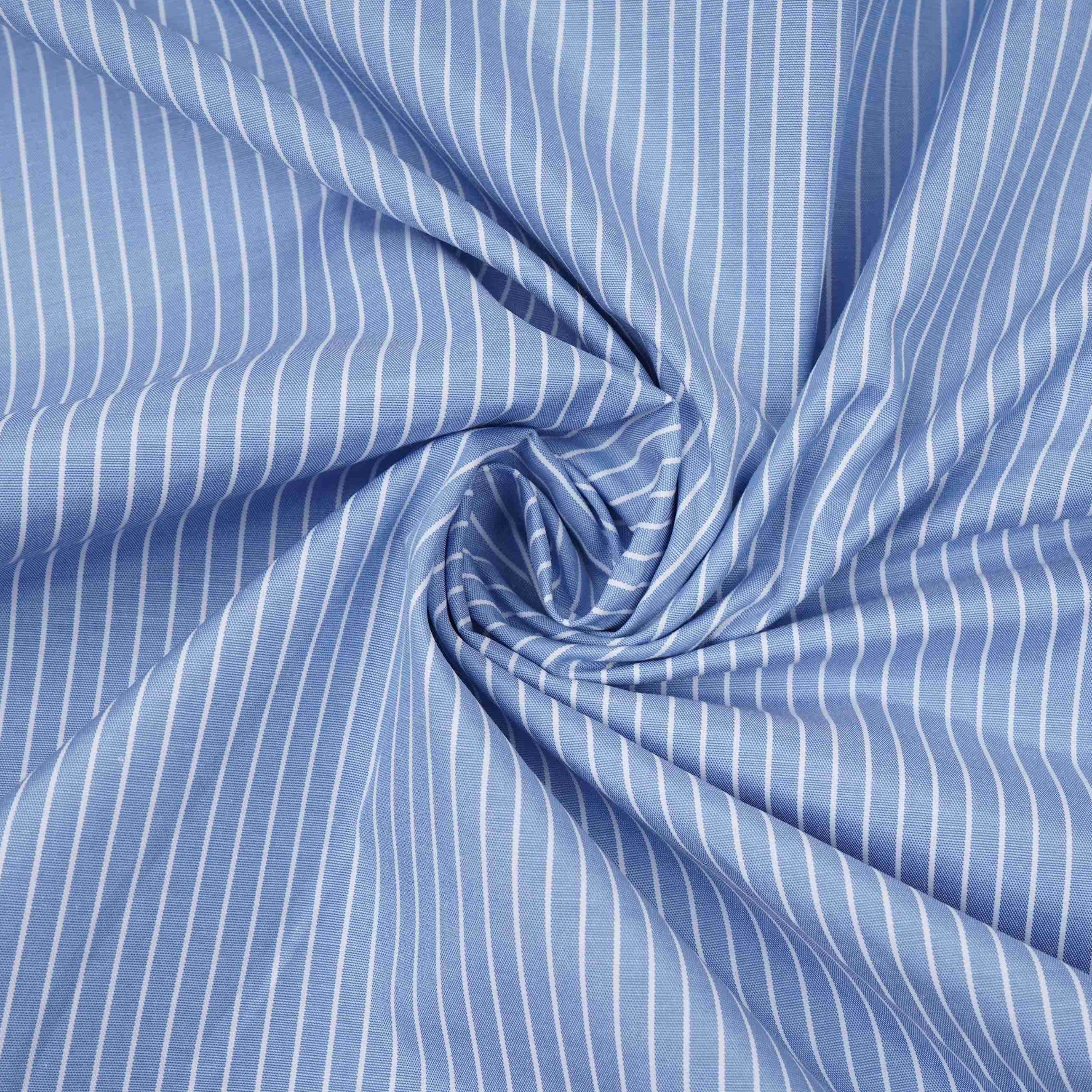 Blue With White Stripes Poplin Fabric MFM-32415 - TradeUNO
