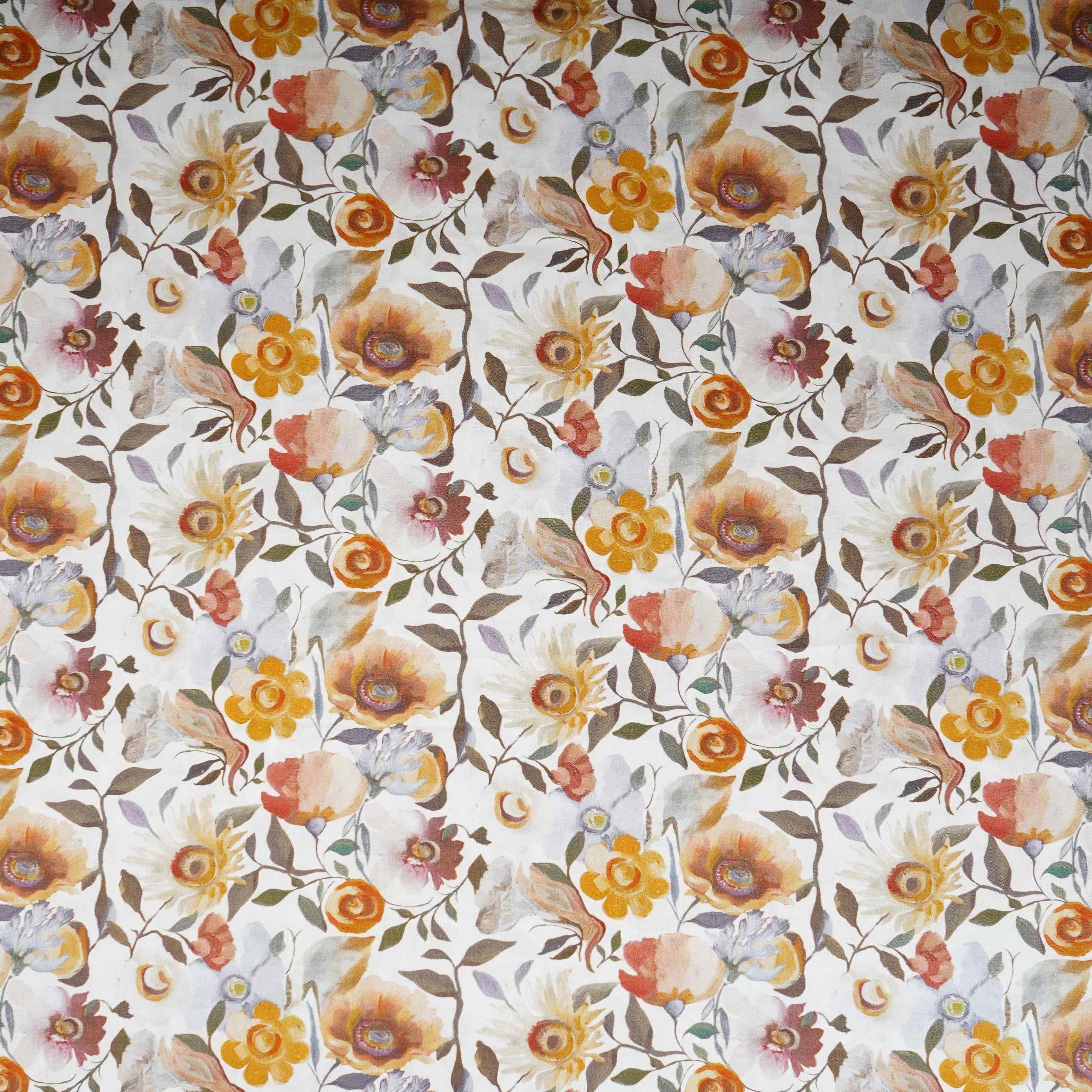 White with Multicolor Floral Print Cotton Mulmul Fabric PG-30478 - TradeUNO