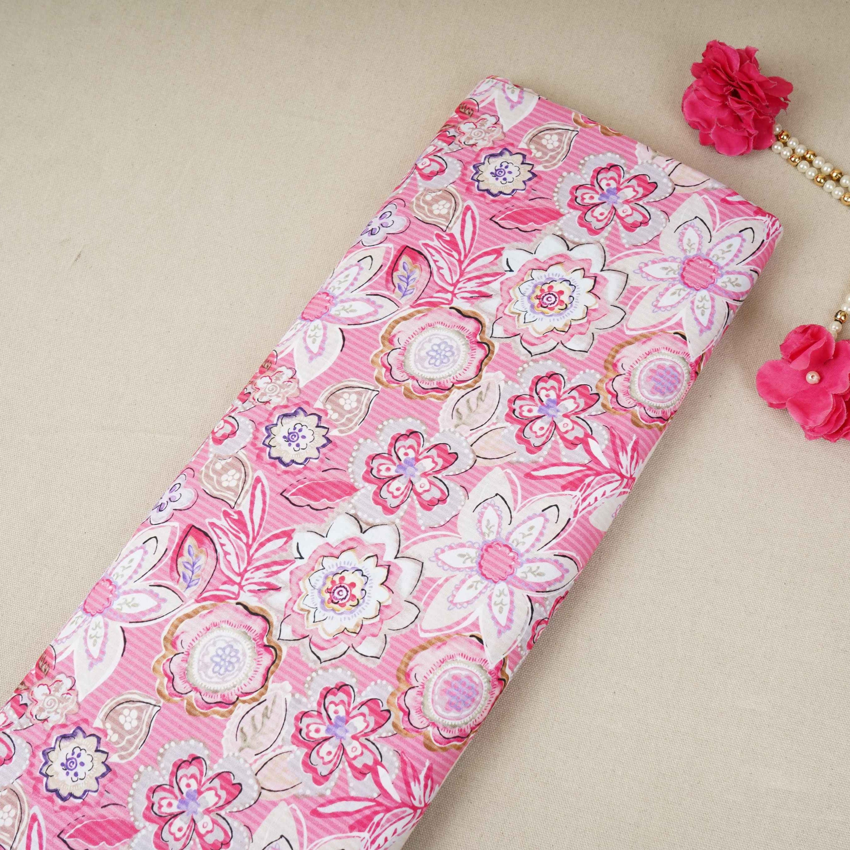 Pink with White Floral Print Cotton Mulmul Fabric PG-30463 - TradeUNO