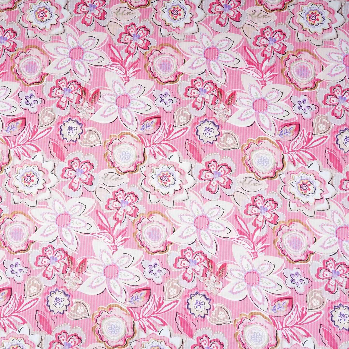 Pink with White Floral Print Cotton Mulmul Fabric PG-30463