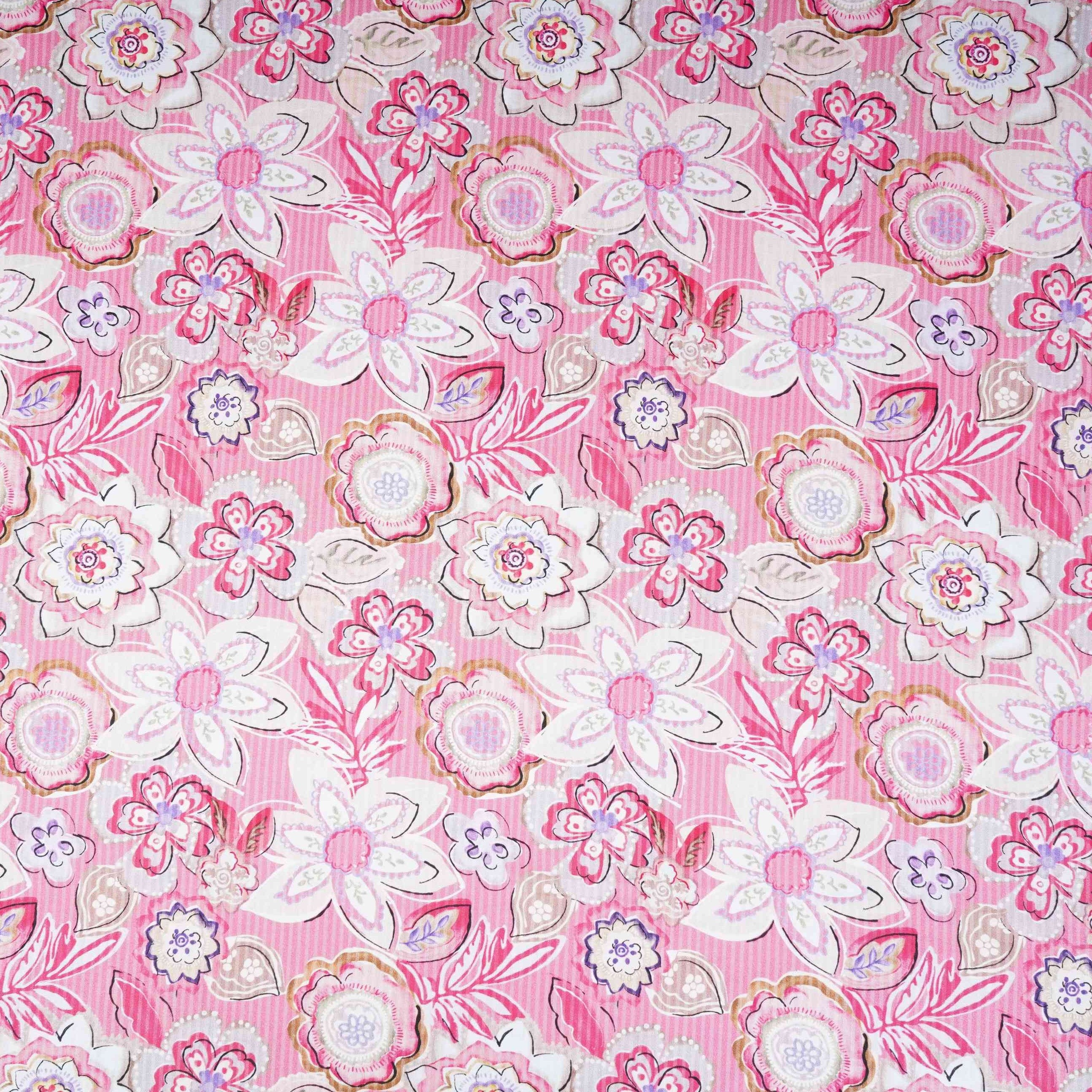 Pink with White Floral Print Cotton Mulmul Fabric PG-30463 - TradeUNO