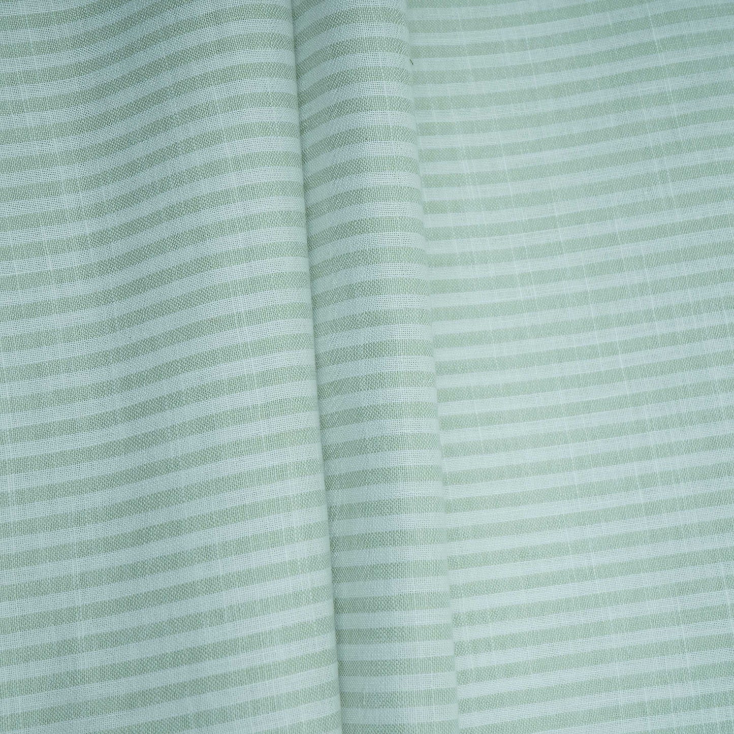 Sage Green With Off White Stripes Cotton Linen Fabric MFM-32412