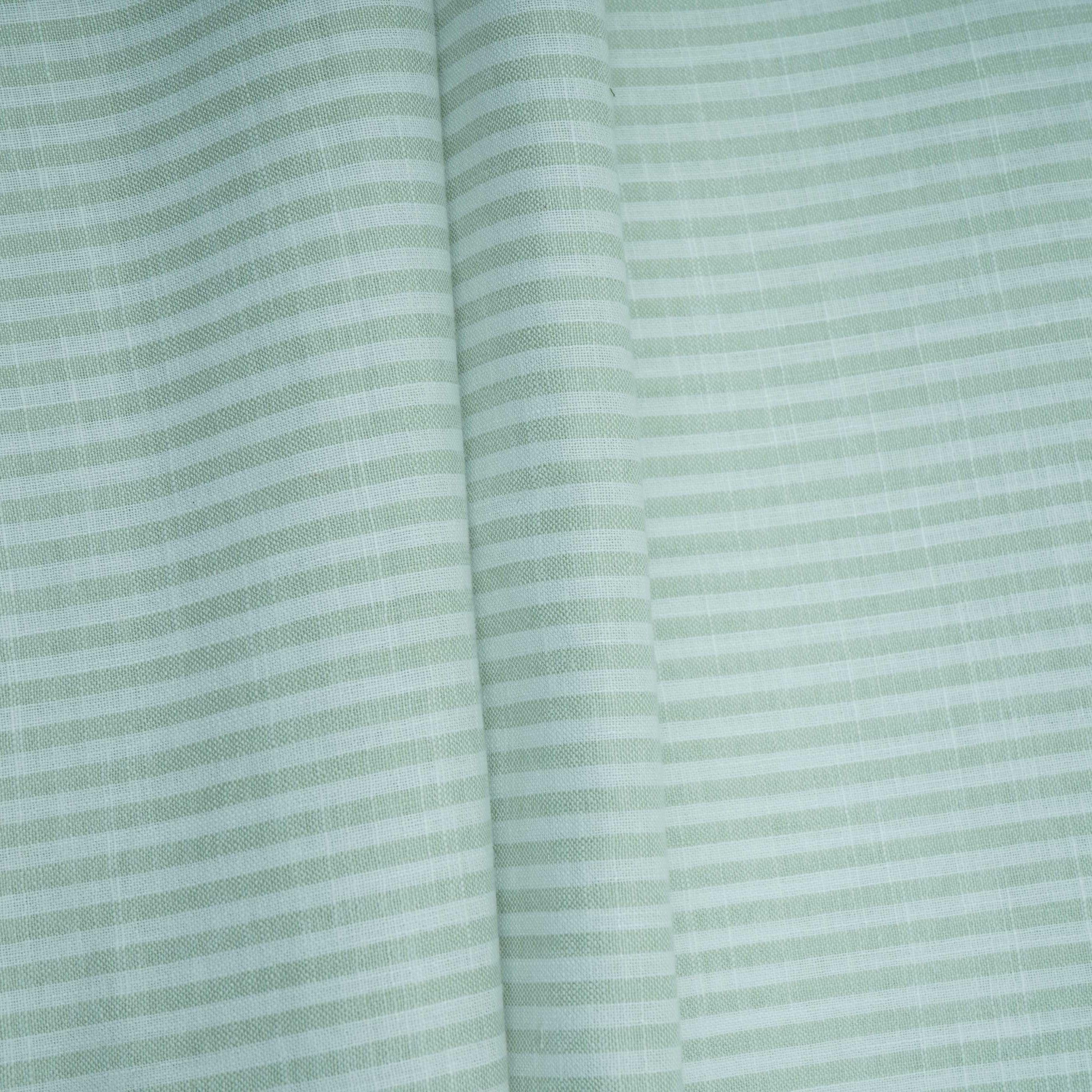 Sage Green With Off White Stripes Cotton Linen Fabric MFM-32412 - TradeUNO