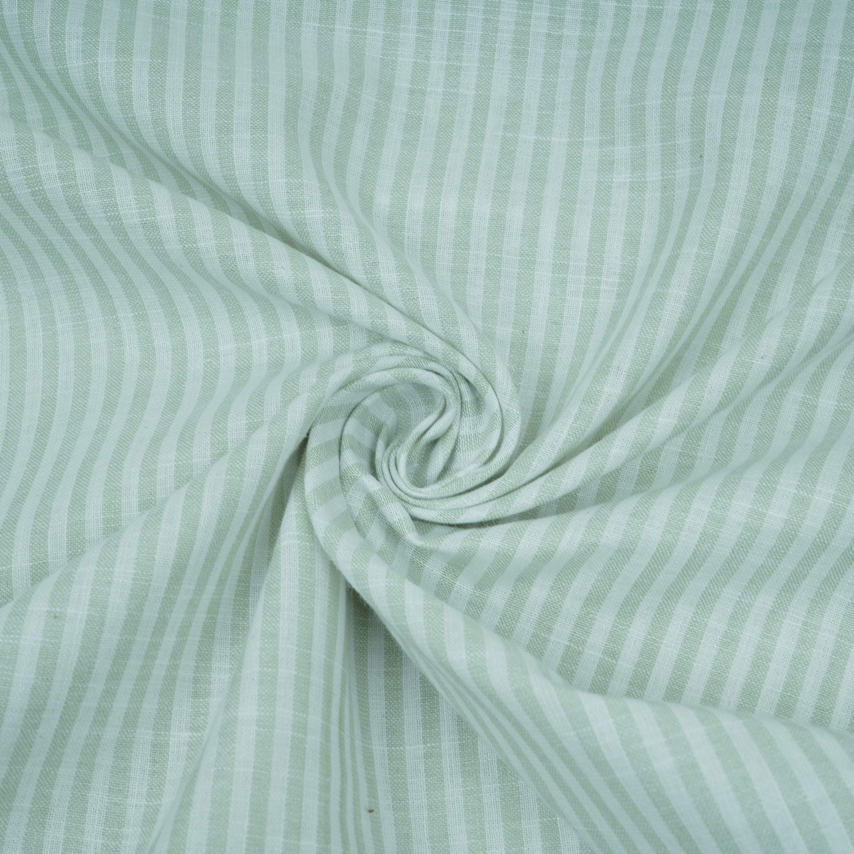 Sage Green With Off White Stripes Cotton Linen Fabric MFM-32412 - TradeUNO