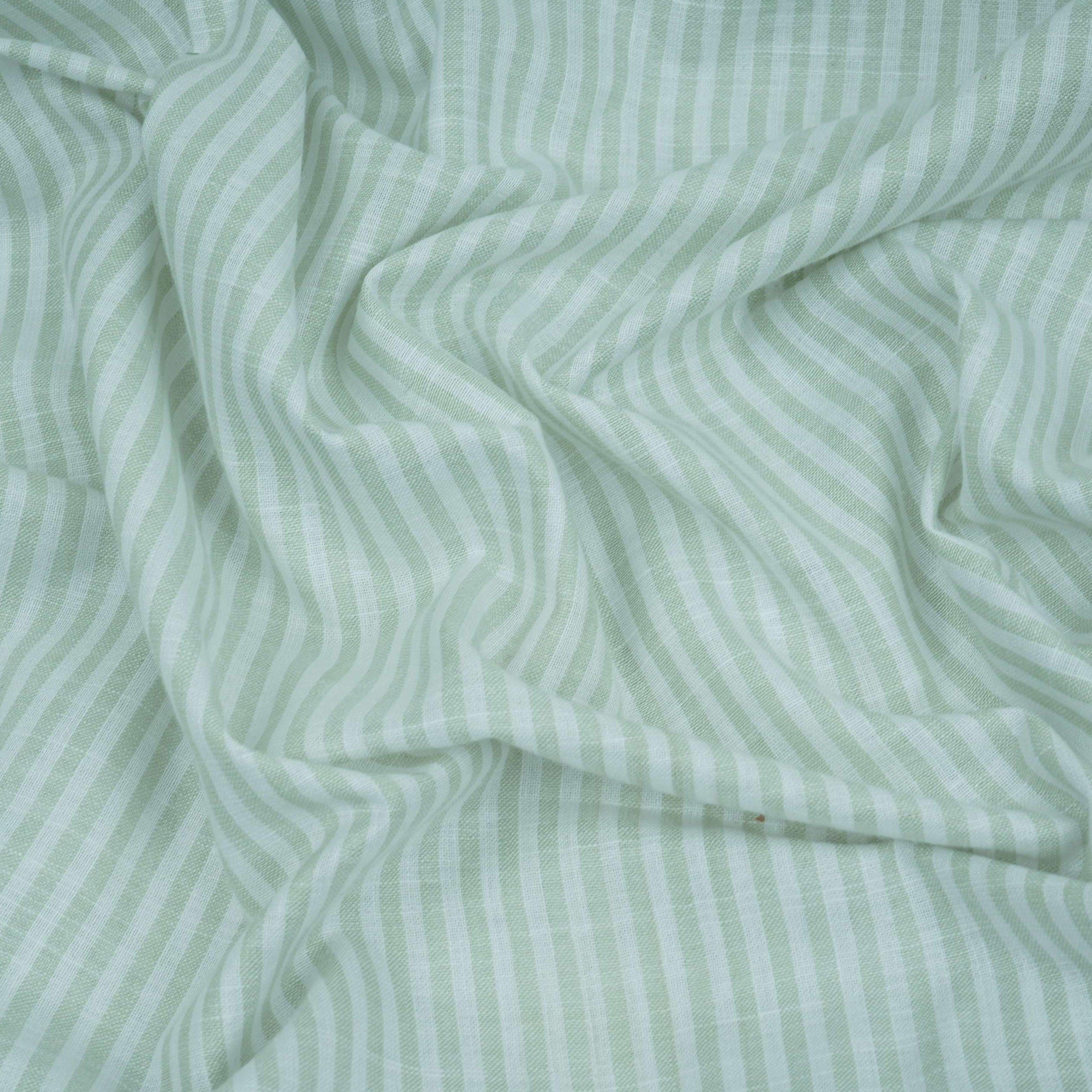 Sage Green With Off White Stripes Cotton Linen Fabric MFM-32412 - TradeUNO