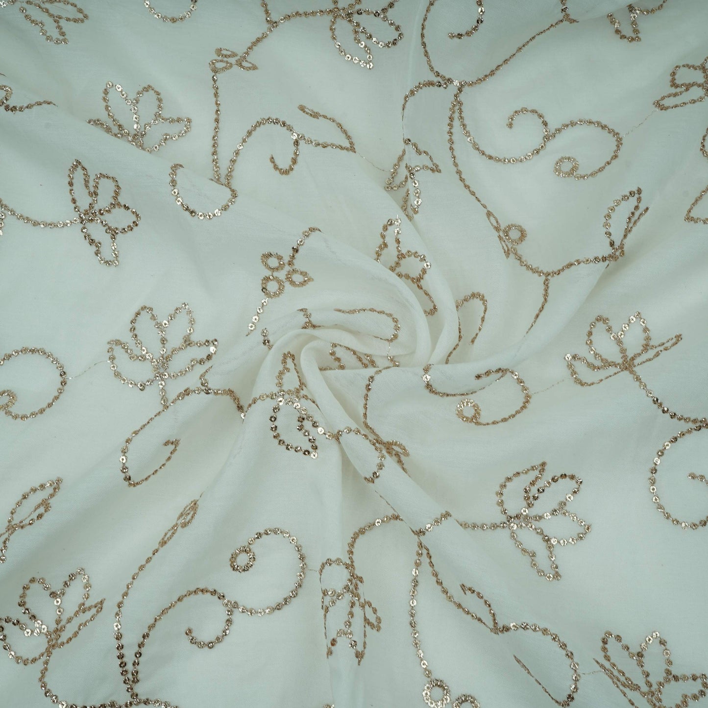 White Dyeable Sequins embroidery Malai Chanderi Fabric VF-32233