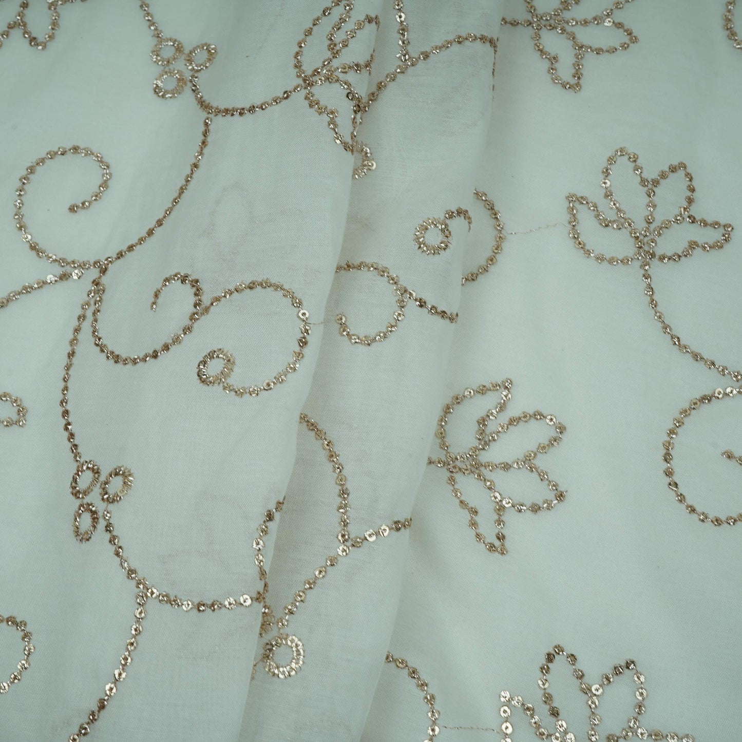 White Dyeable Sequins embroidery Malai Chanderi Fabric VF-32233