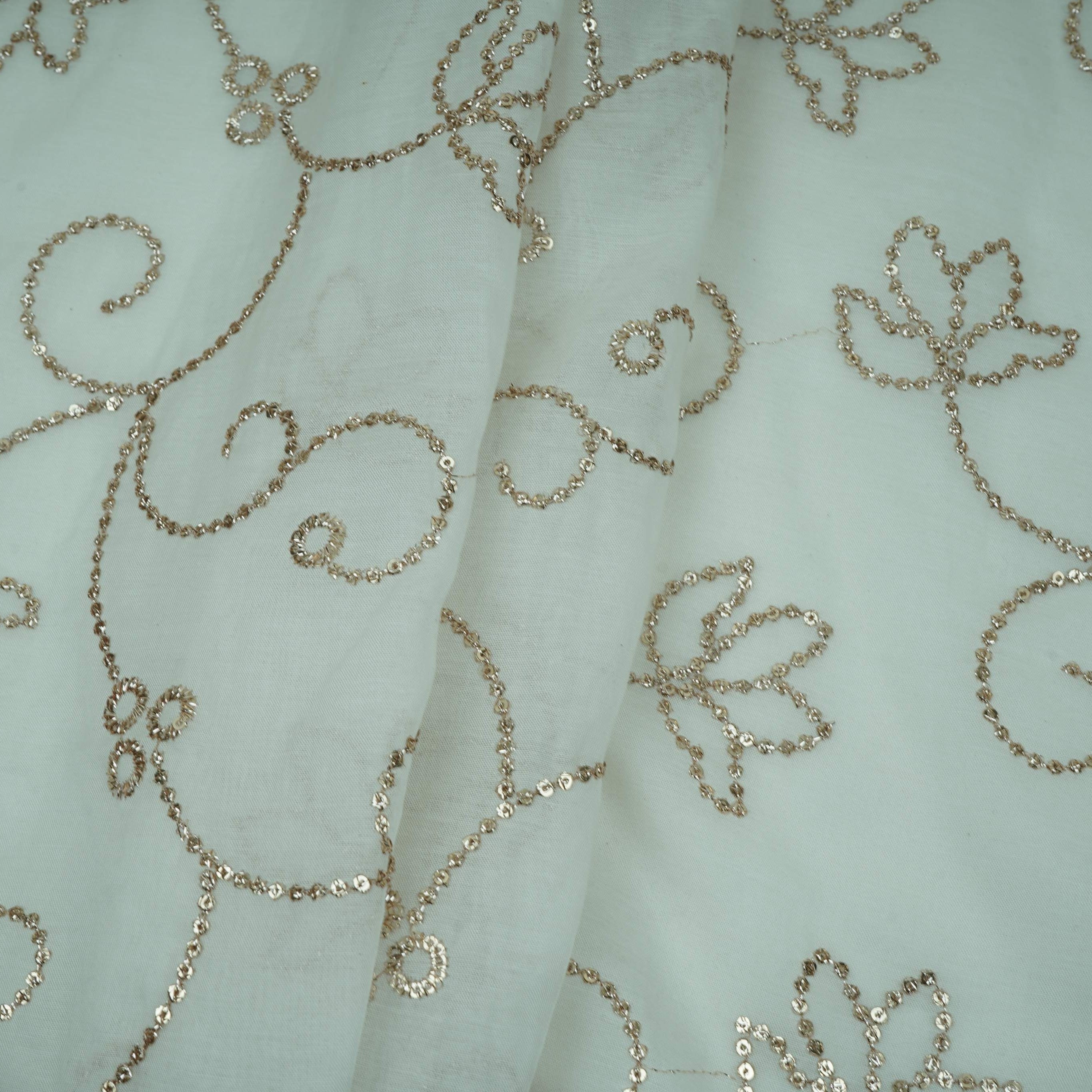 White Dyeable Sequins embroidery Malai Chanderi Fabric VF-32233 - TradeUNO