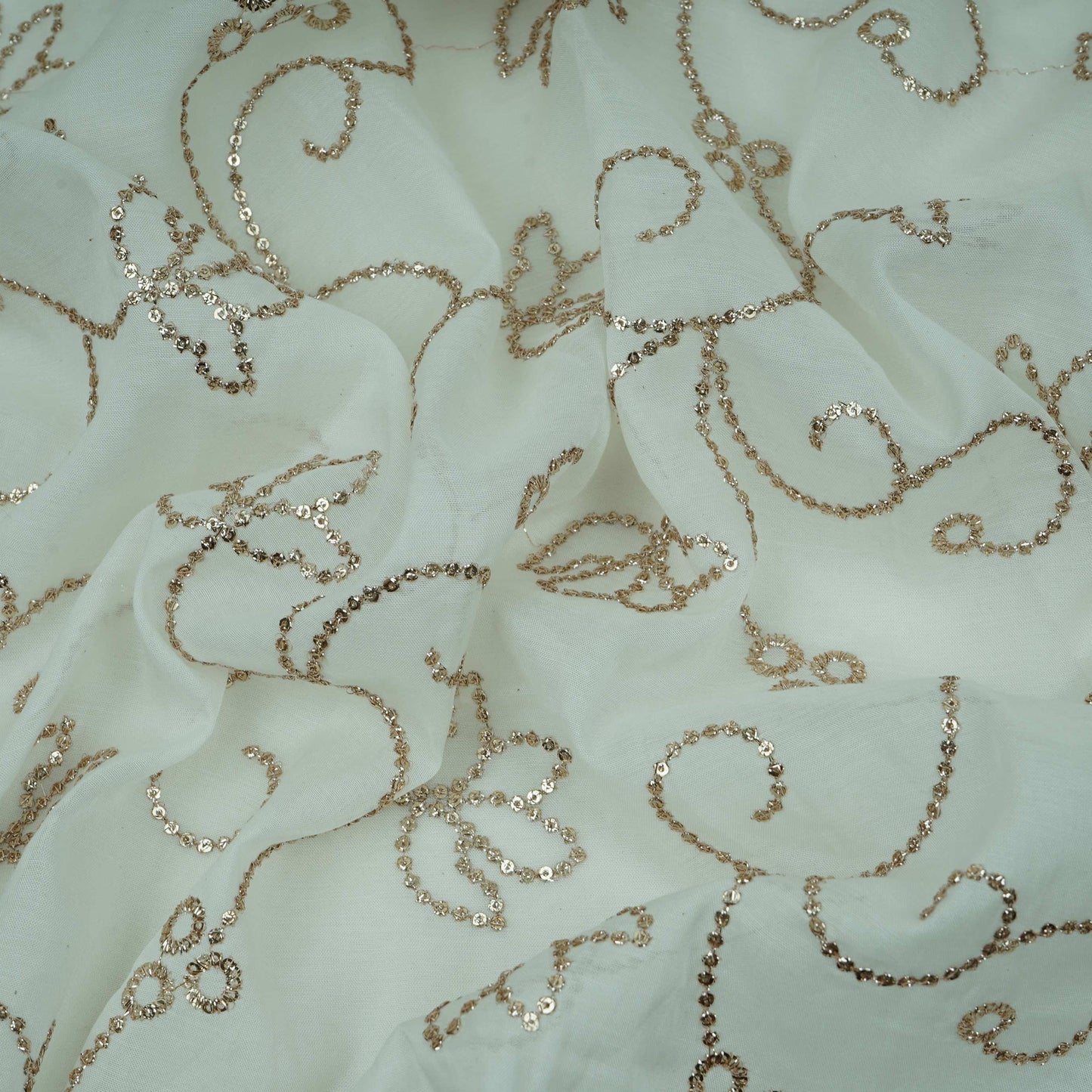 White Dyeable Sequins embroidery Malai Chanderi Fabric VF-32233