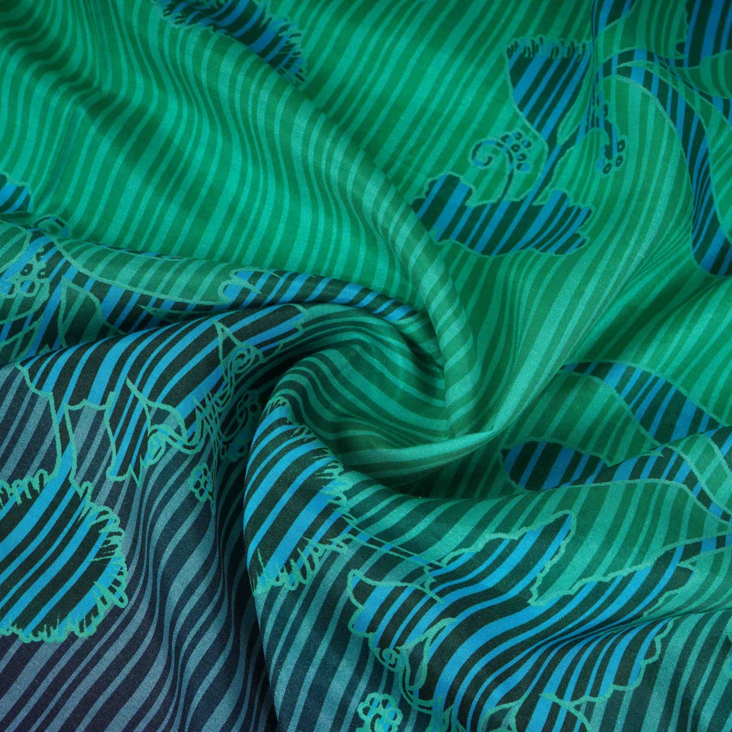 Light Blue & Black Floral Print Muslin Fabric MF-30197