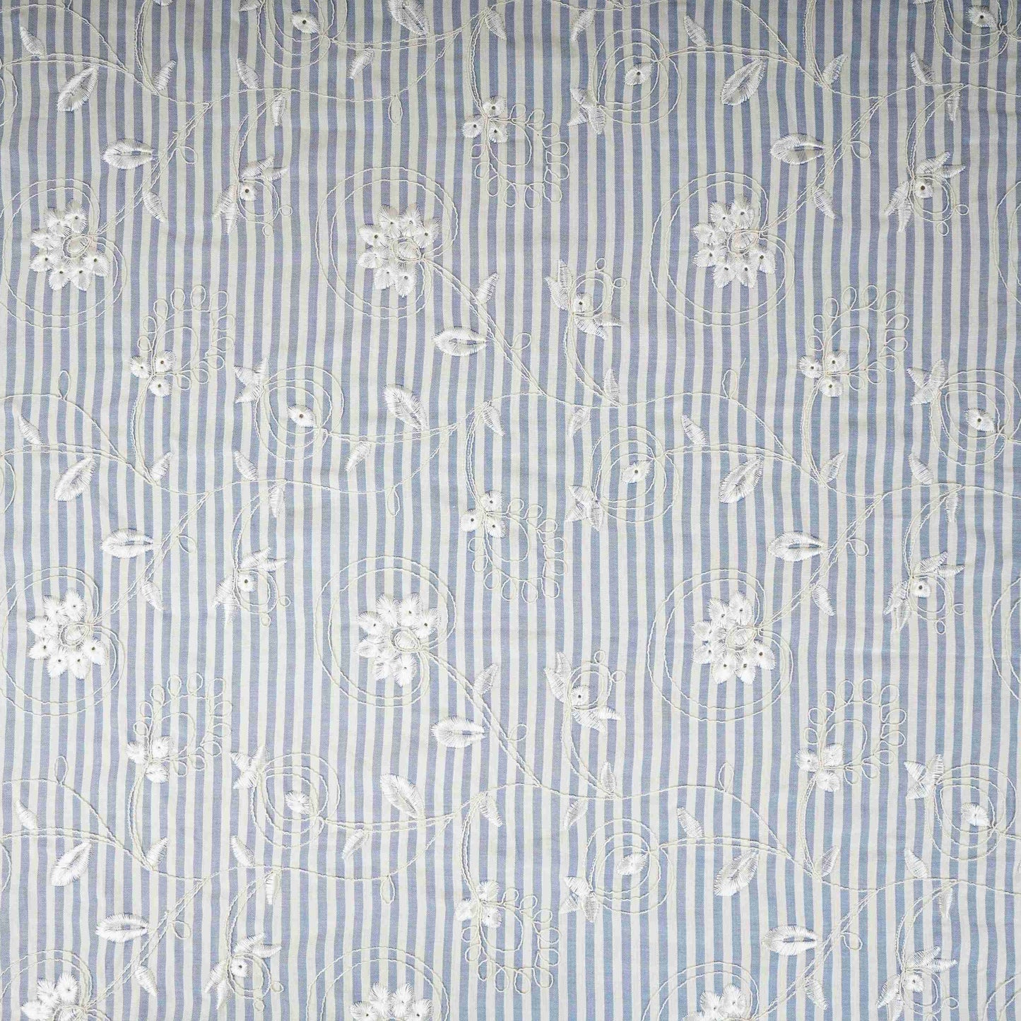 Light Blue Stripes Floral Embroidery South Cotton Fabric ZA-30581
