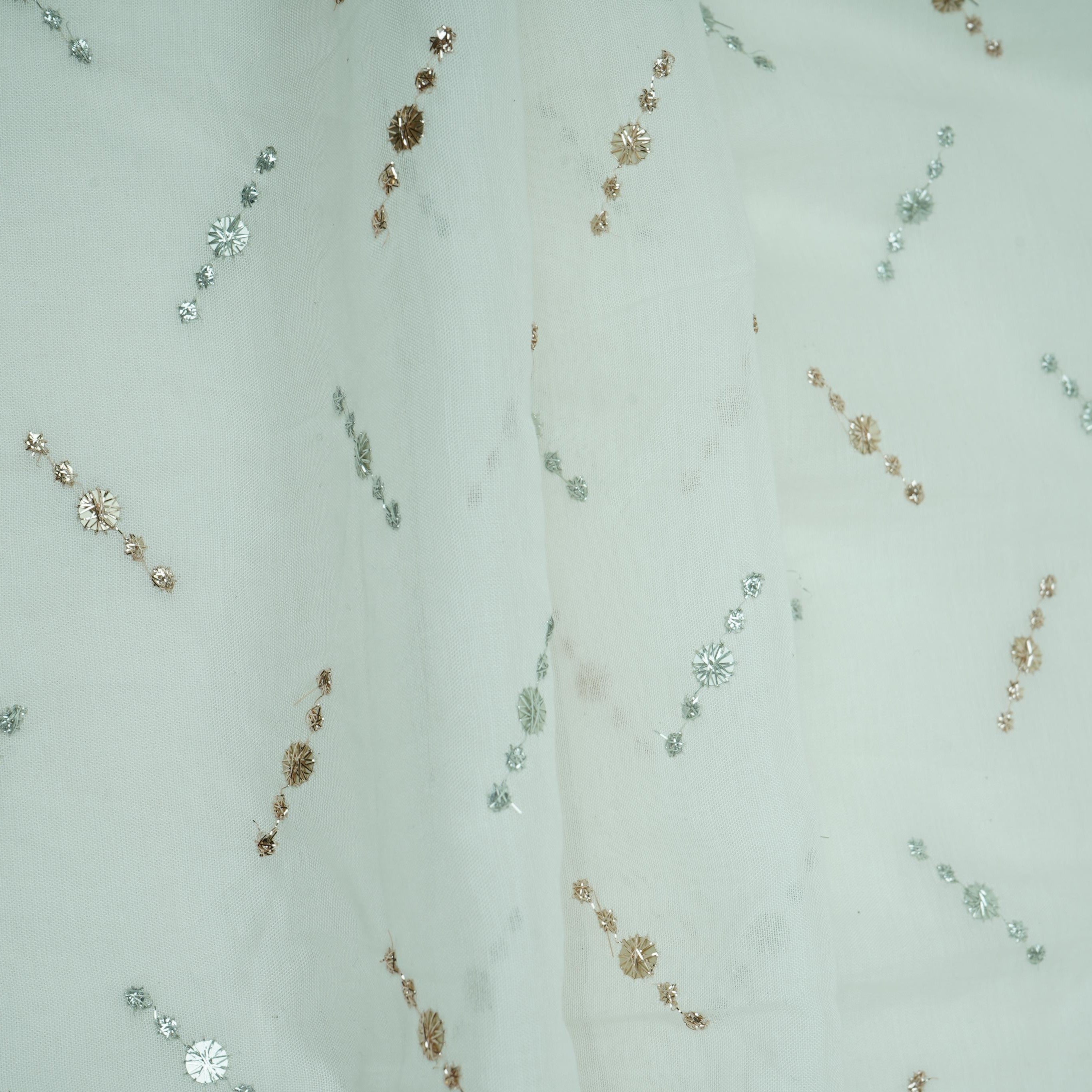 White Dyeable Buti embroidery Malai Chanderi Fabric VF-32234 - TradeUNO