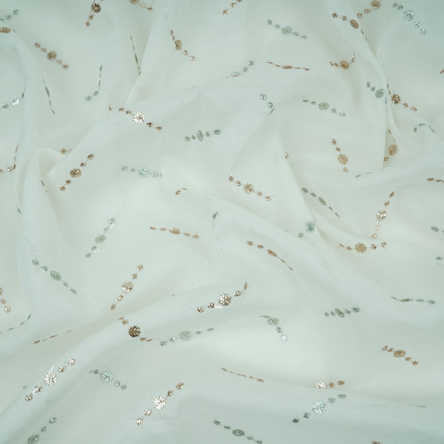 White Dyeable Buti embroidery Malai Chanderi Fabric VF-32234