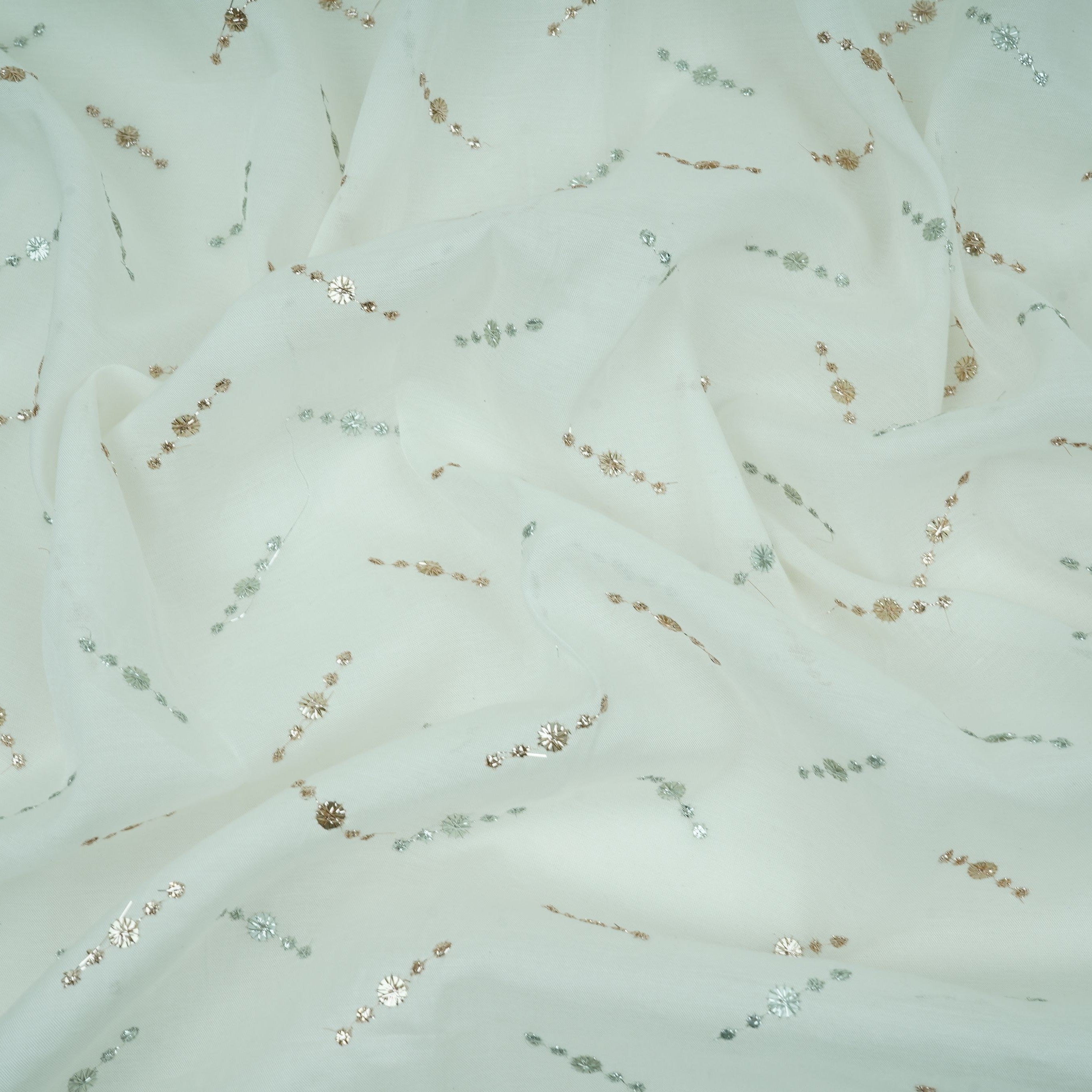 White Dyeable Buti embroidery Malai Chanderi Fabric VF-32234 - TradeUNO