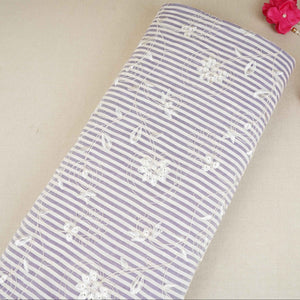Blue Stripes Floral Embroidery South Cotton Fabric ZA-30582 - TradeUNO