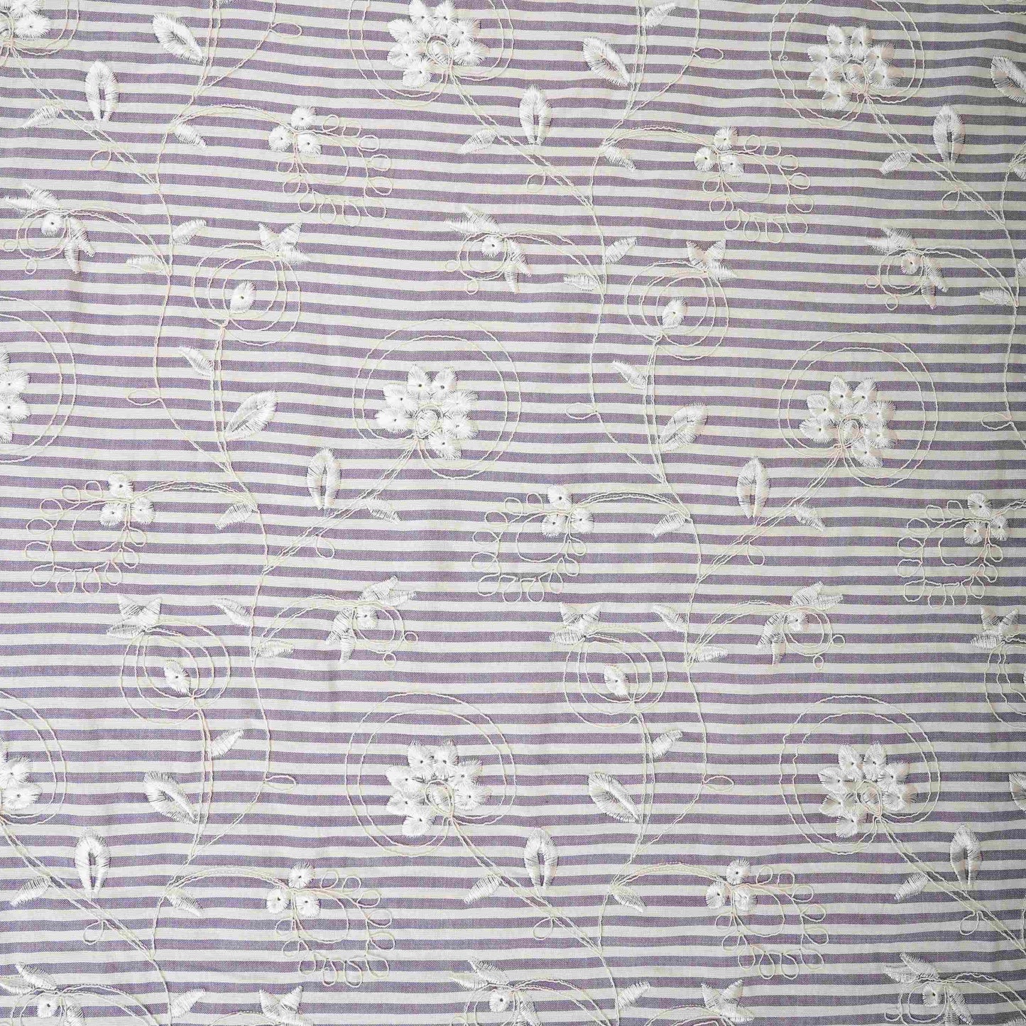 Blue Stripes Floral Embroidery South Cotton Fabric ZA-30582