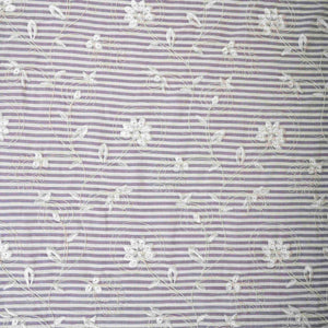 Blue Stripes Floral Embroidery South Cotton Fabric ZA-30582 - TradeUNO