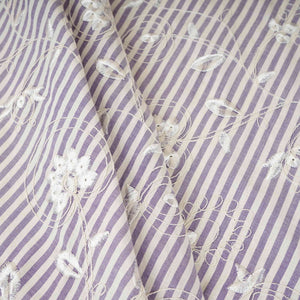 Blue Stripes Floral Embroidery South Cotton Fabric ZA-30582 - TradeUNO