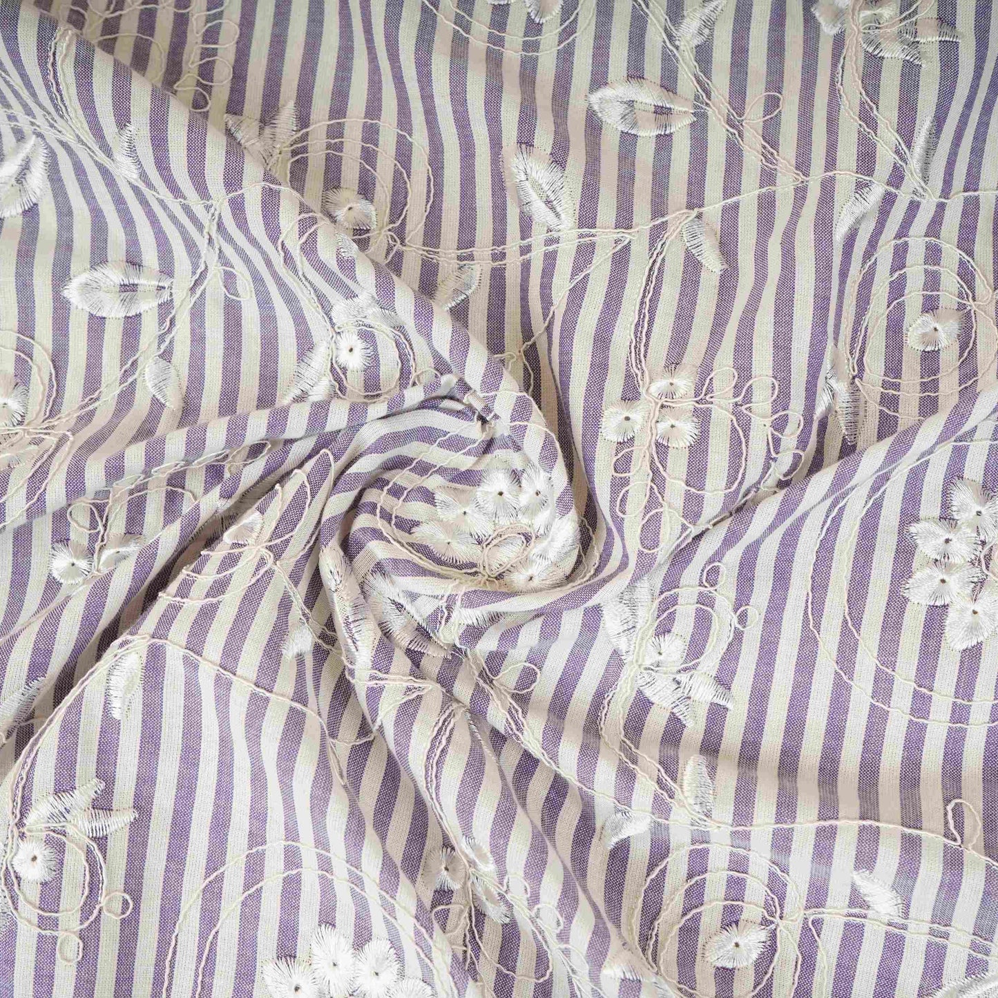 Blue Stripes Floral Embroidery South Cotton Fabric ZA-30582