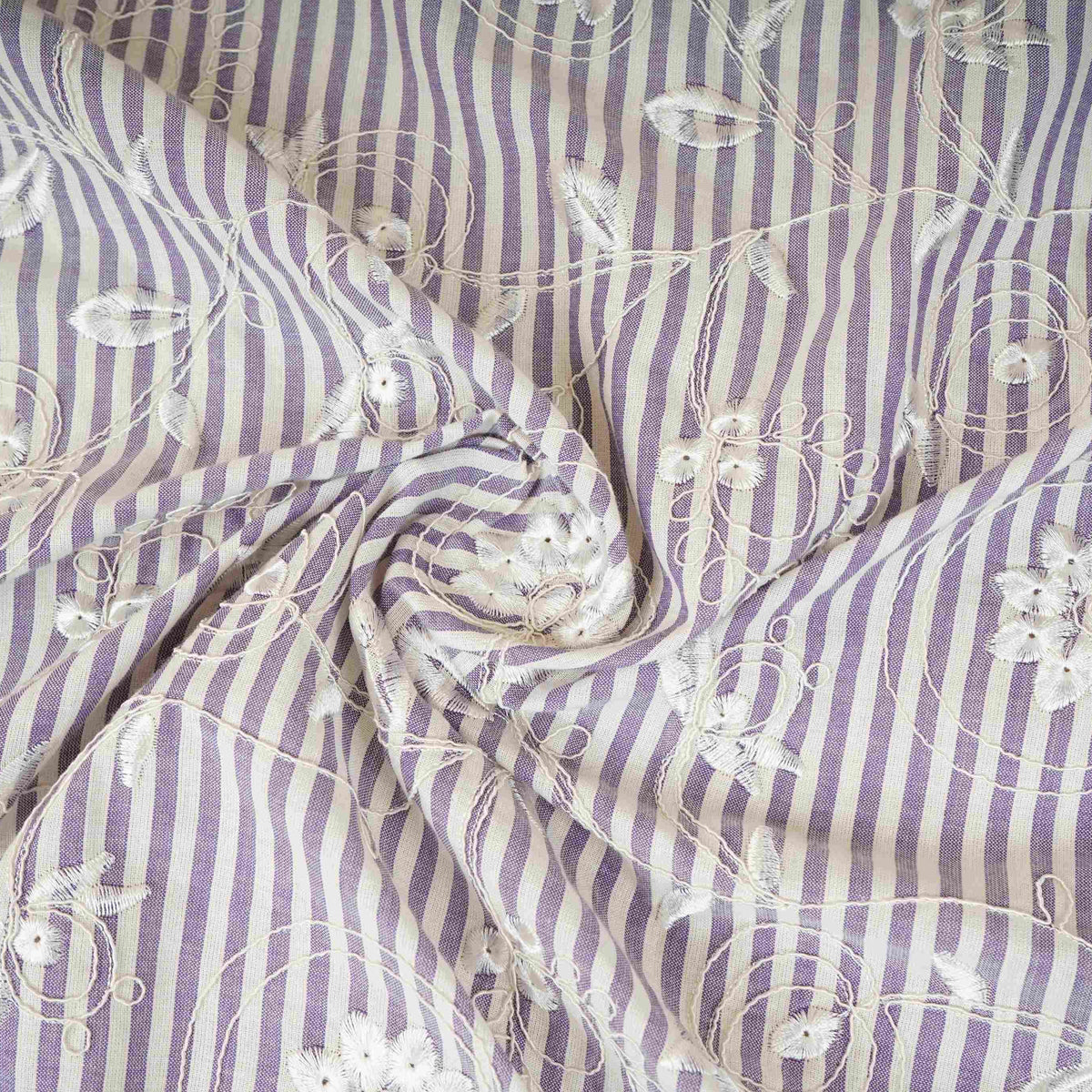 Blue Stripes Floral Embroidery South Cotton Fabric ZA-30582 - TradeUNO