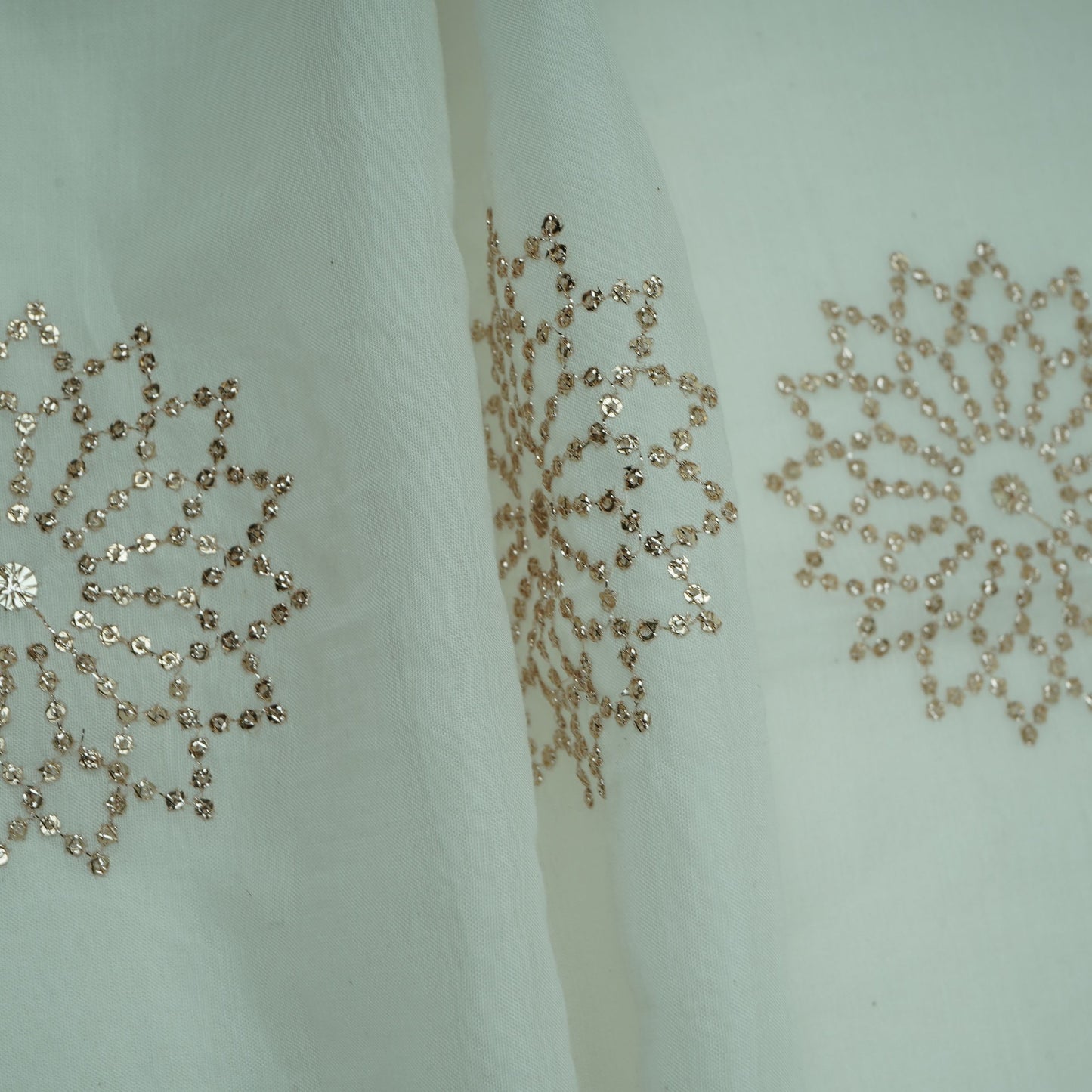 White Dyeable Floral Sequins Embroidery Malai Chanderi Fabric VF-32313