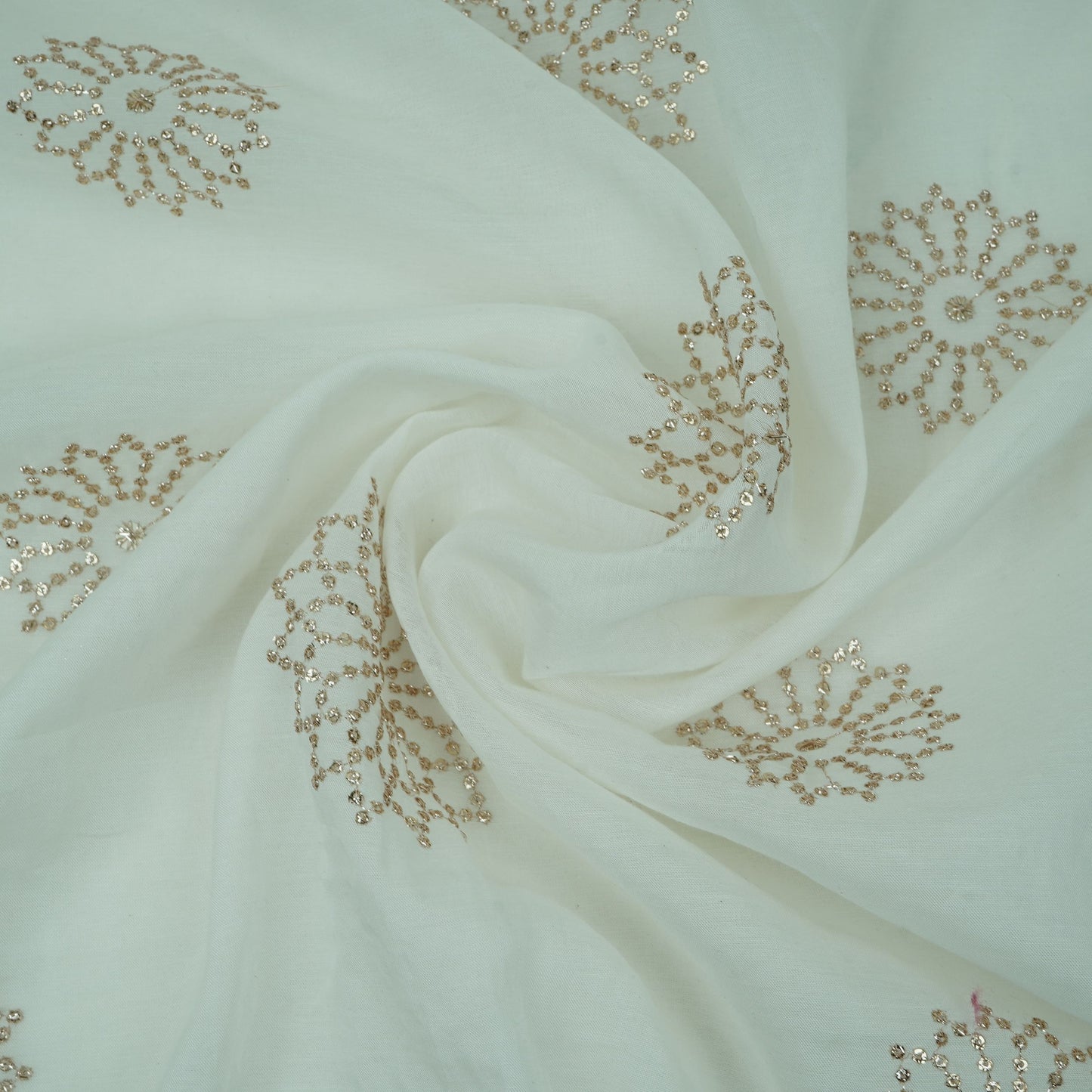 White Dyeable Floral Sequins Embroidery Malai Chanderi Fabric VF-32313
