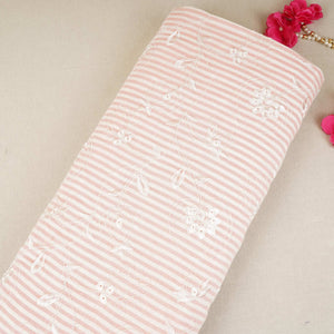 Peach Pink Stripes Floral Embroidery South Cotton Fabric ZA-30587 - TradeUNO