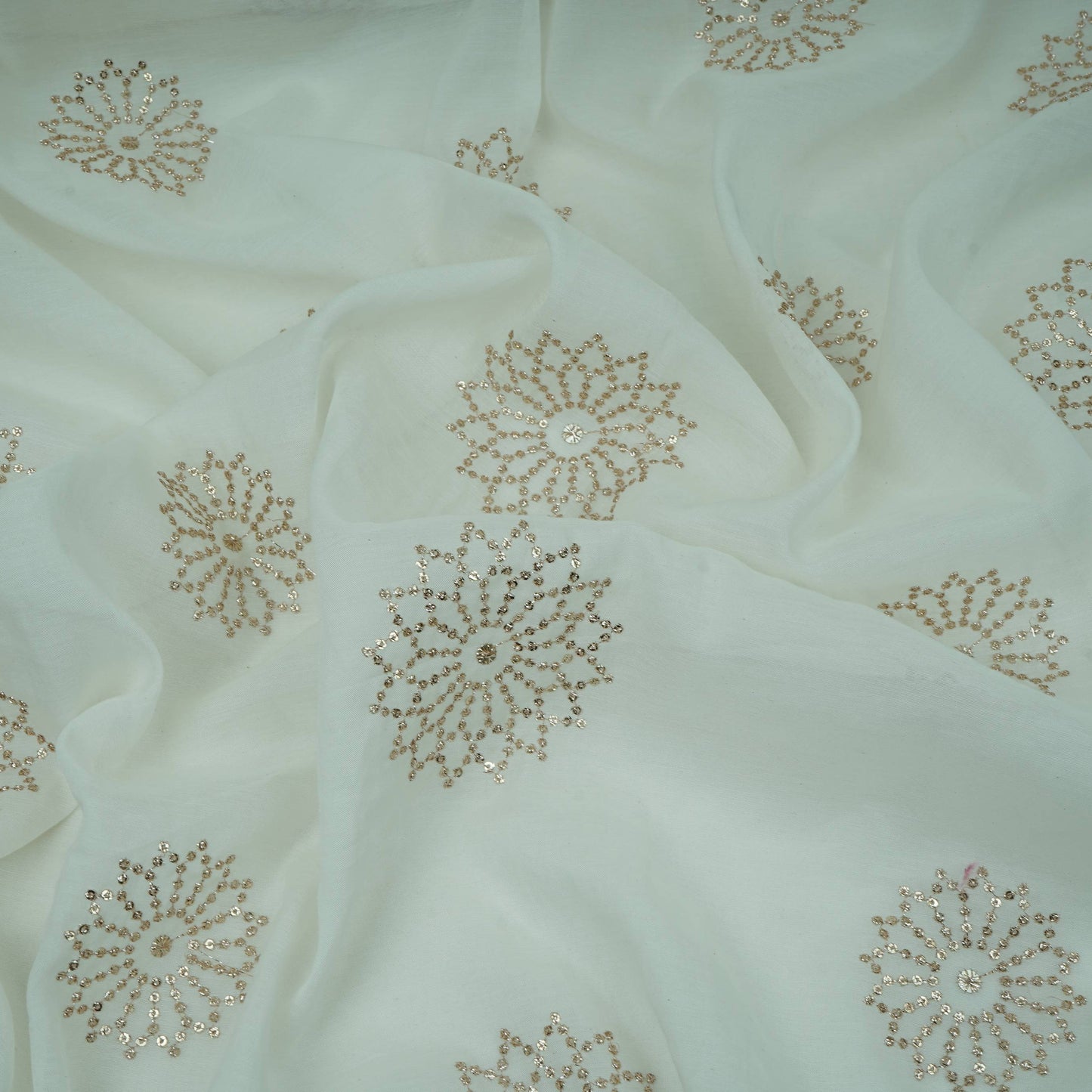 White Dyeable Floral Sequins Embroidery Malai Chanderi Fabric VF-32313