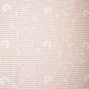 Peach Pink Stripes Floral Embroidery South Cotton Fabric ZA-30587 - TradeUNO