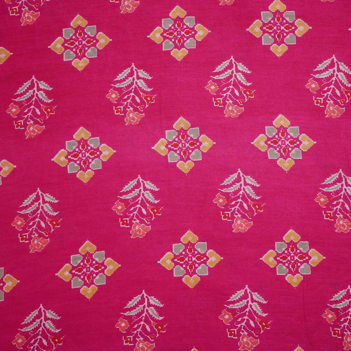 Magenta Floral Print Chanderi Fabric SC-34755