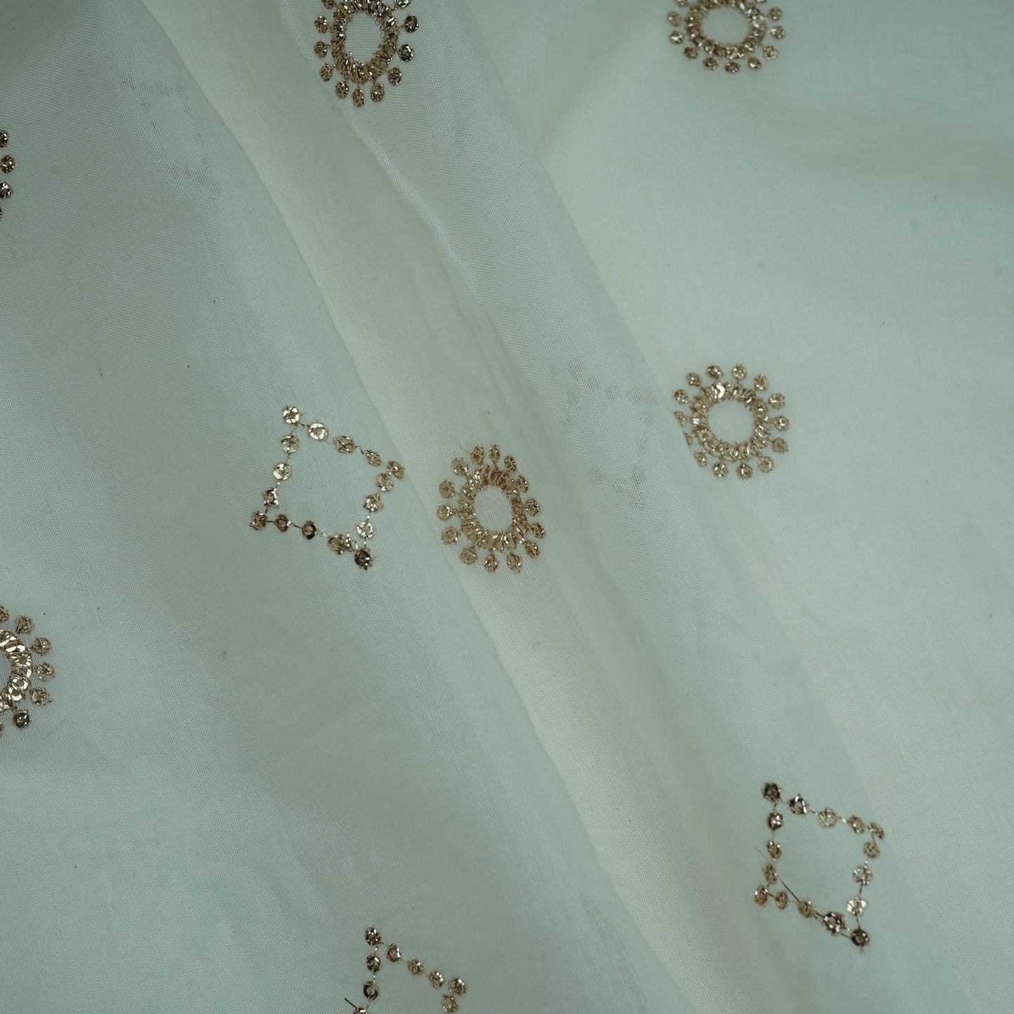 White Dyeable Sequins Embroidery Malai Chanderi Fabric VF-32325