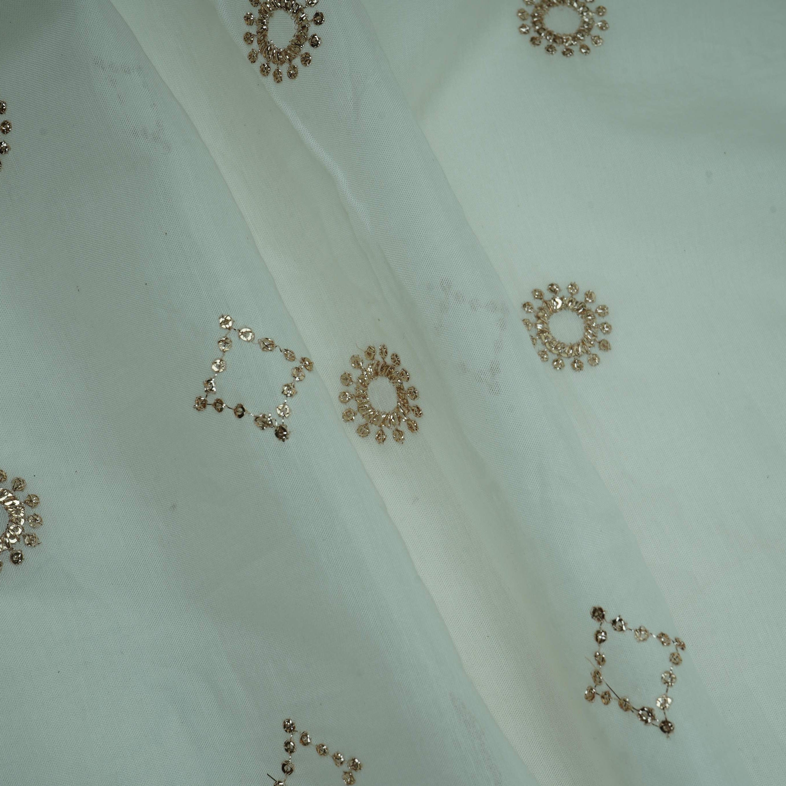 White Dyeable Sequins Embroidery Malai Chanderi Fabric VF-32325 - TradeUNO