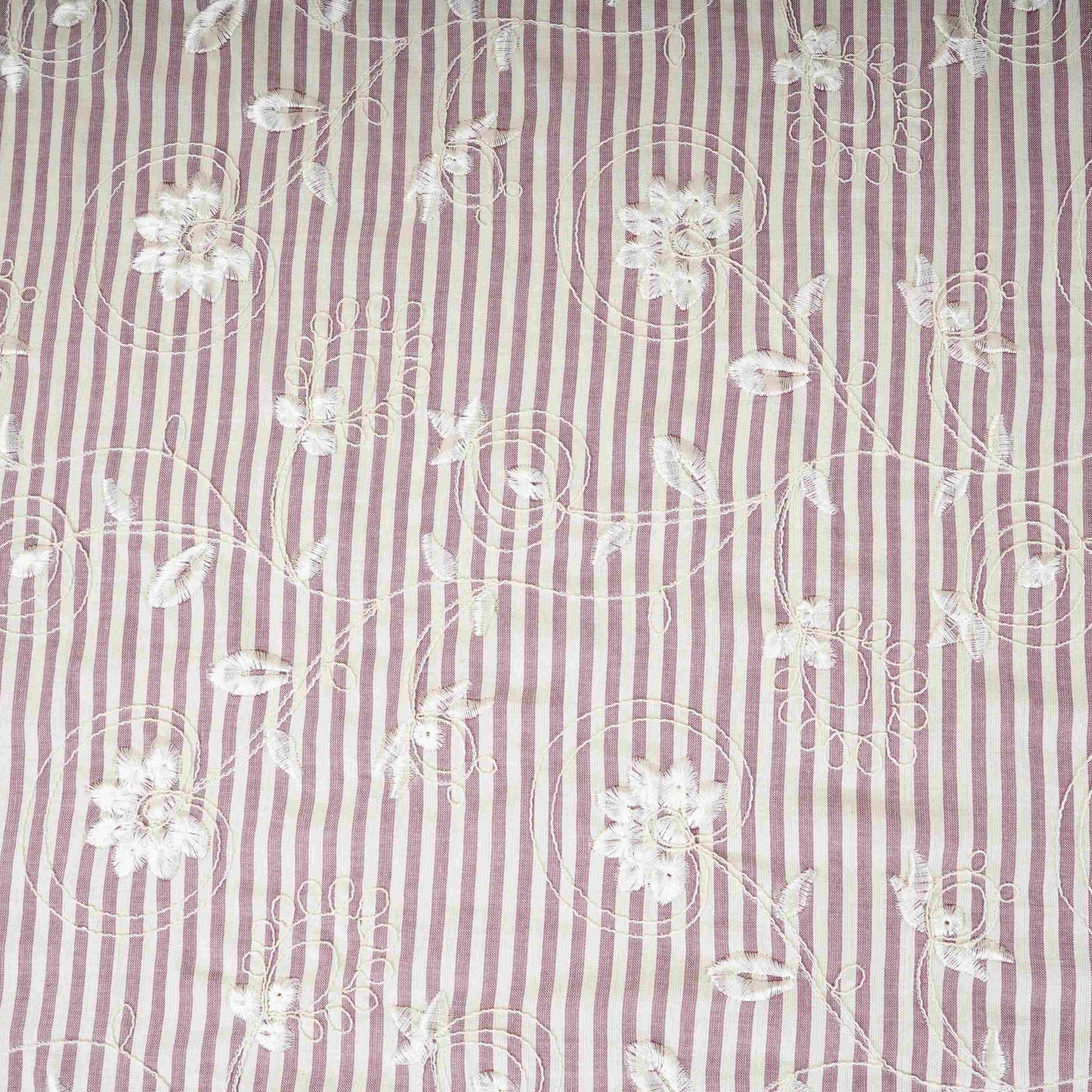 Light Grey Stripes Floral Embroidery South Cotton Fabric ZA-30584