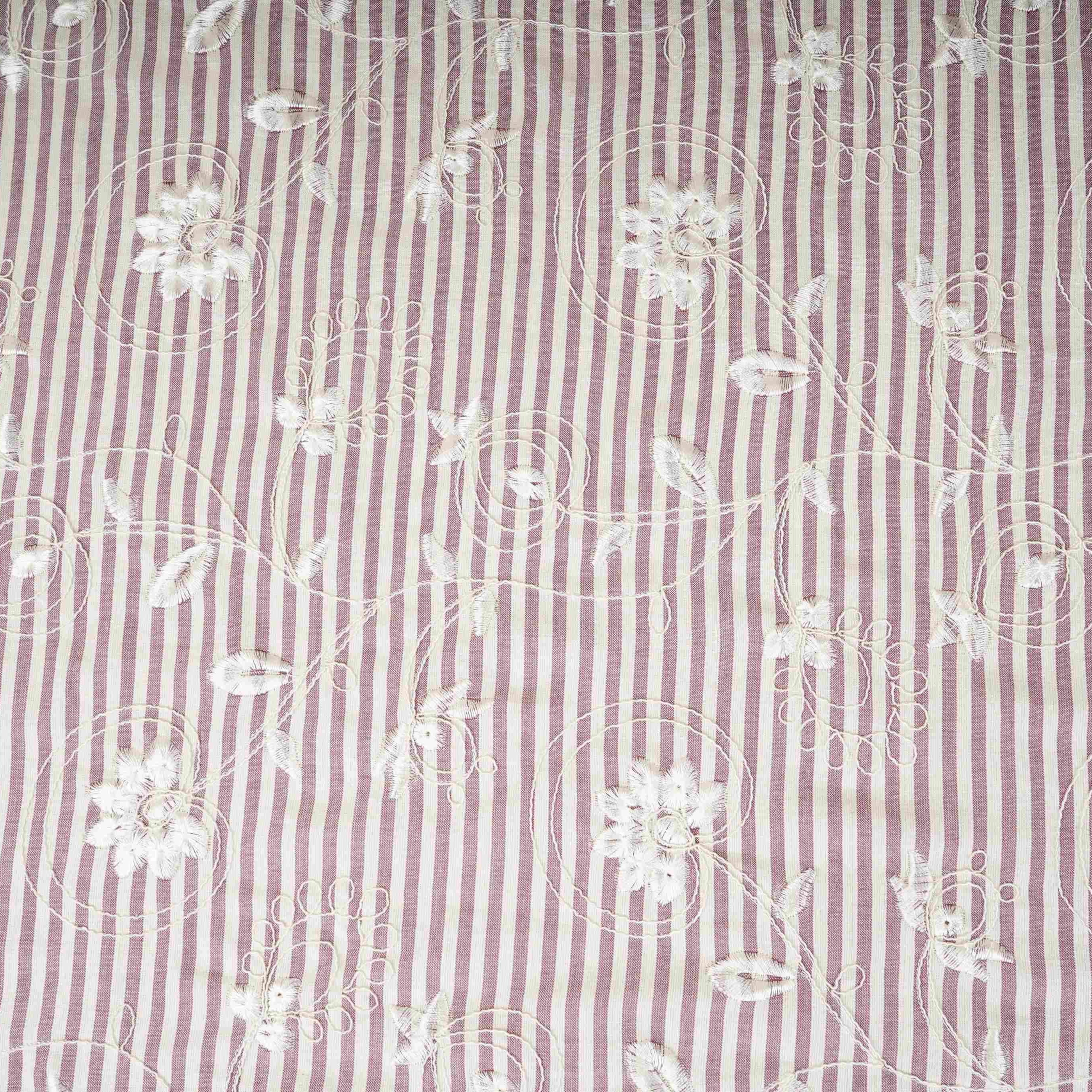 Light Grey Stripes Floral Embroidery South Cotton Fabric ZA-30584 - TradeUNO