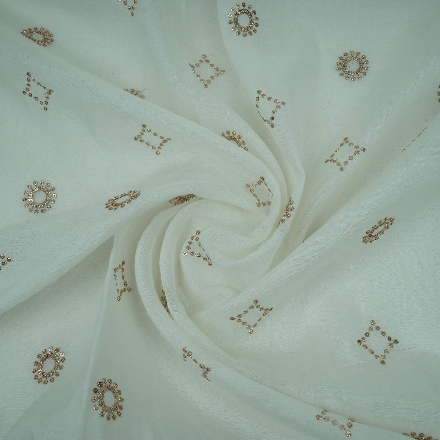 White Dyeable Sequins Embroidery Malai Chanderi Fabric VF-32325