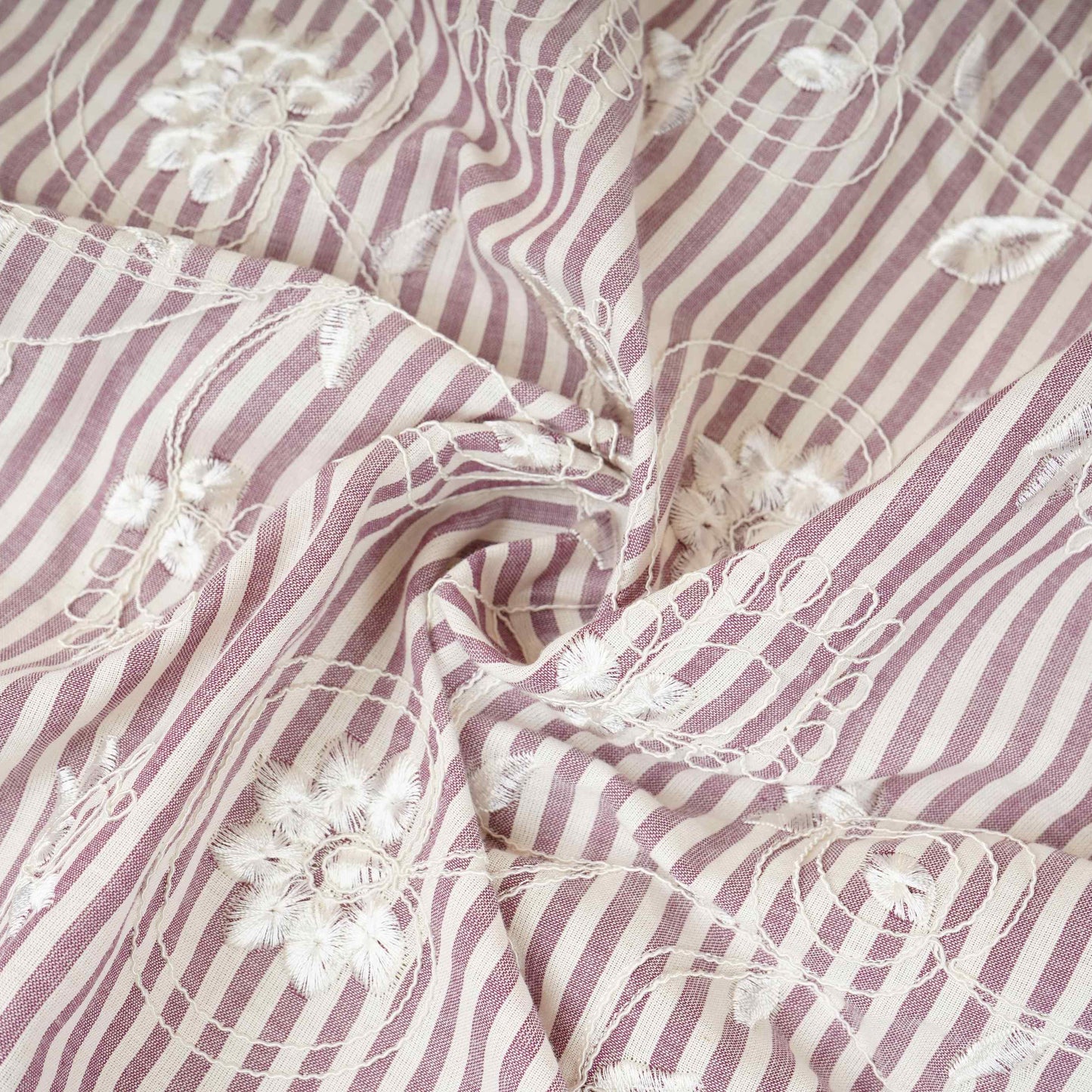 Light Grey Stripes Floral Embroidery South Cotton Fabric ZA-30584