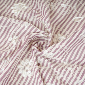 Light Grey Stripes Floral Embroidery South Cotton Fabric ZA-30584 - TradeUNO