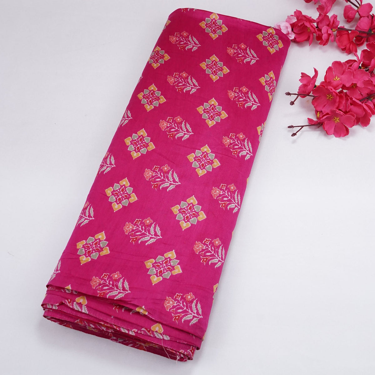 Magenta Floral Print Chanderi Fabric SC-34755