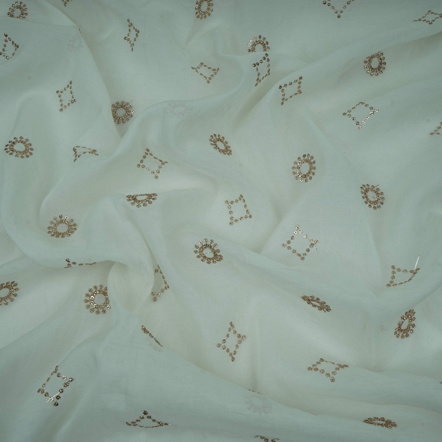 White Dyeable Sequins Embroidery Malai Chanderi Fabric VF-32325