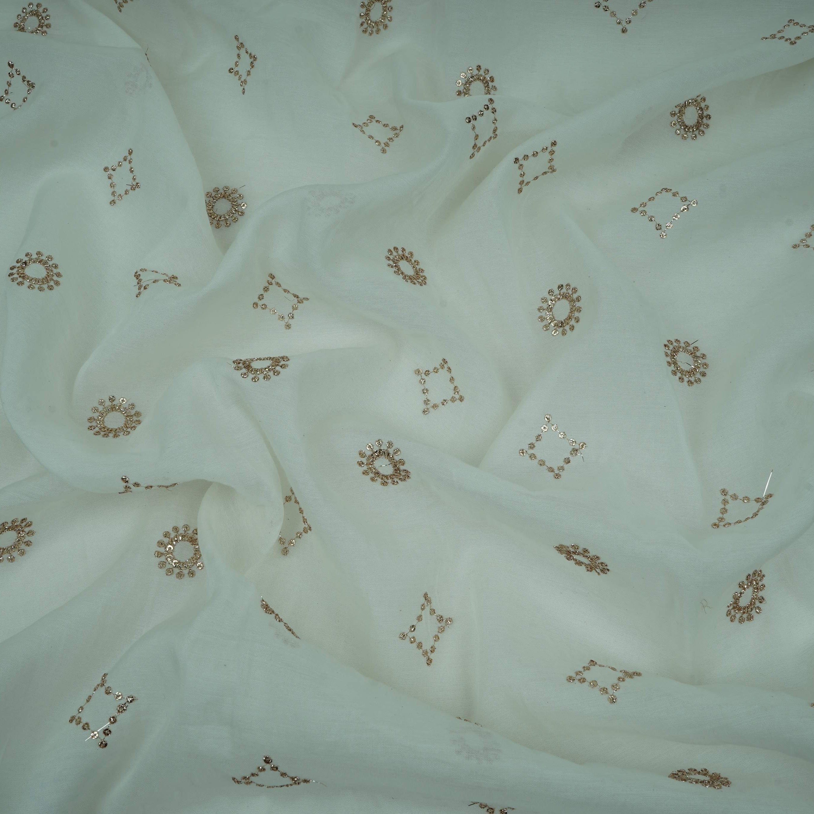 White Dyeable Sequins Embroidery Malai Chanderi Fabric VF-32325 - TradeUNO