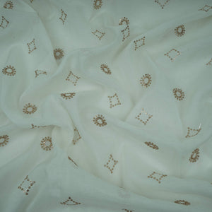 White Dyeable Sequins Embroidery Malai Chanderi Fabric VF-32325 - TradeUNO