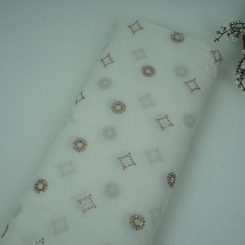 White Dyeable Sequins Embroidery Malai Chanderi Fabric VF-32325
