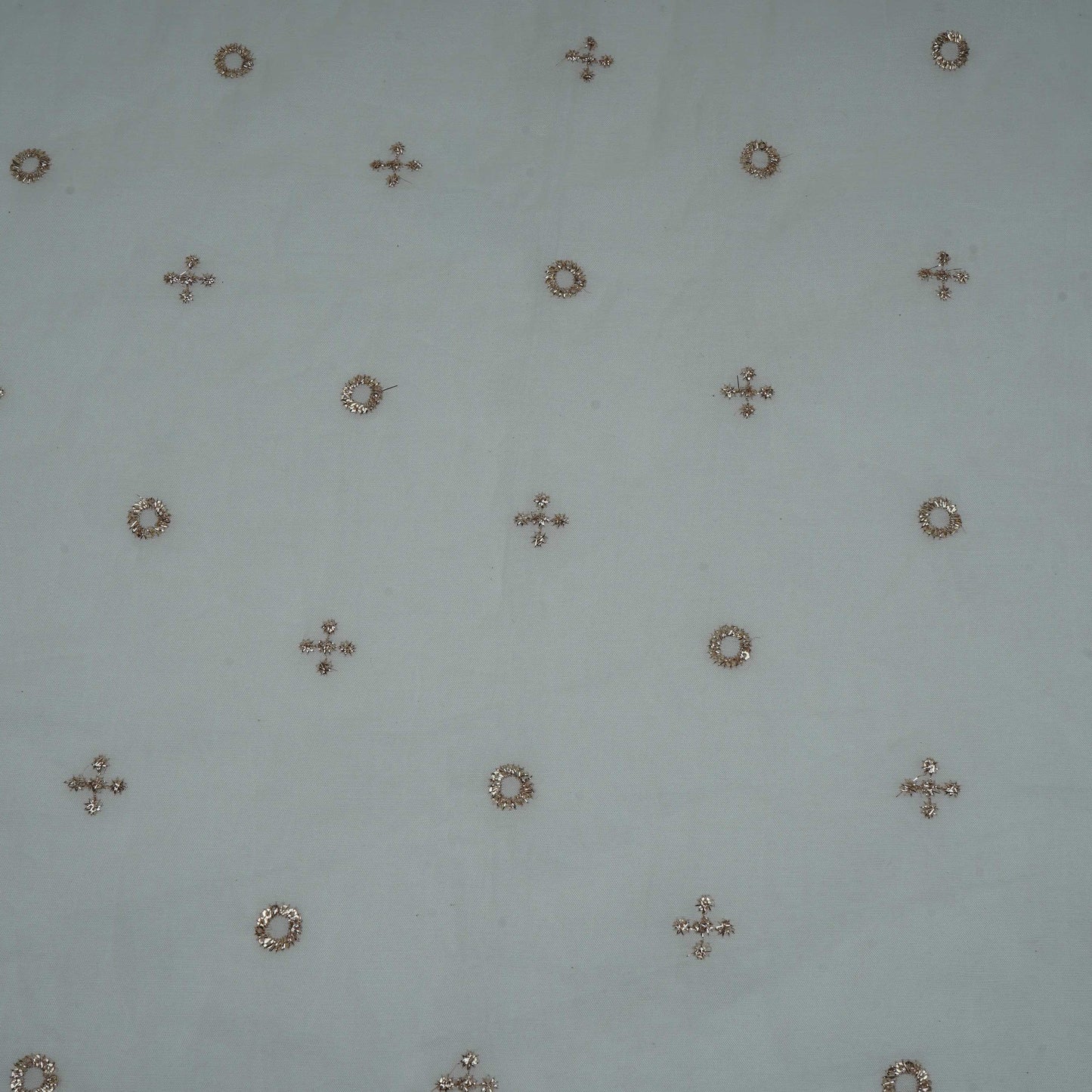 White Dyeable Geometrical Sequins Embroidery Malai Chanderi Fabric VF-32321