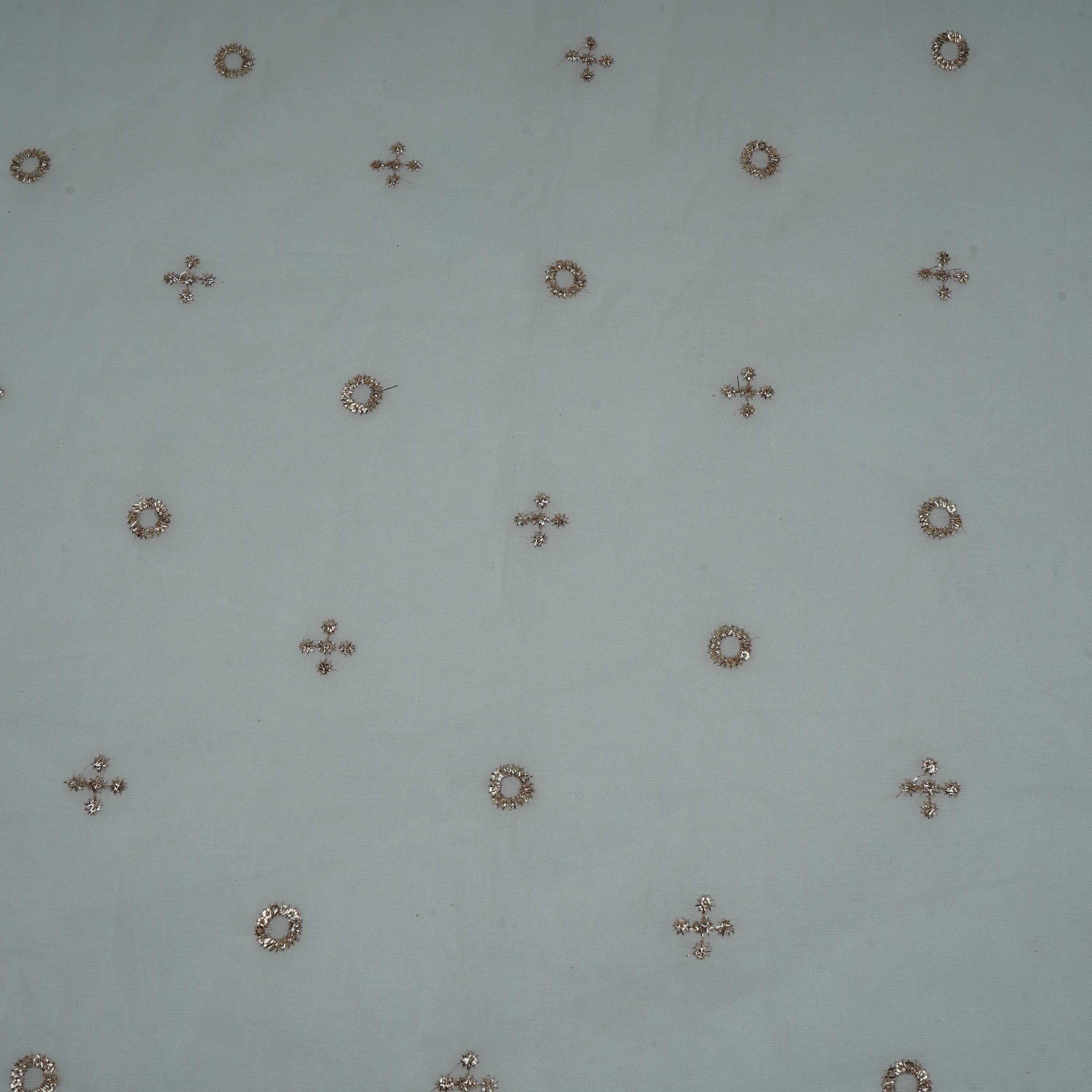 White Dyeable Geometrical Sequins Embroidery Malai Chanderi Fabric VF-32321 - TradeUNO