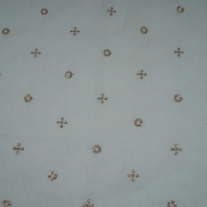 White Dyeable Geometrical Sequins Embroidery Malai Chanderi Fabric VF-32321 - TradeUNO