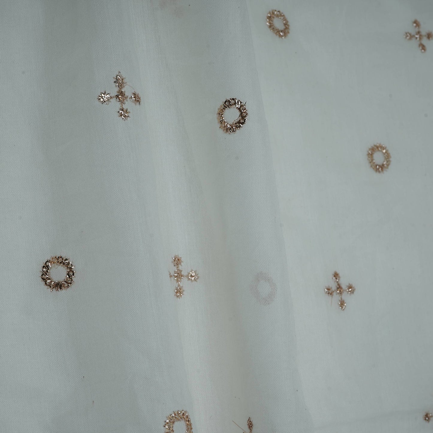 White Dyeable Geometrical Sequins Embroidery Malai Chanderi Fabric VF-32321