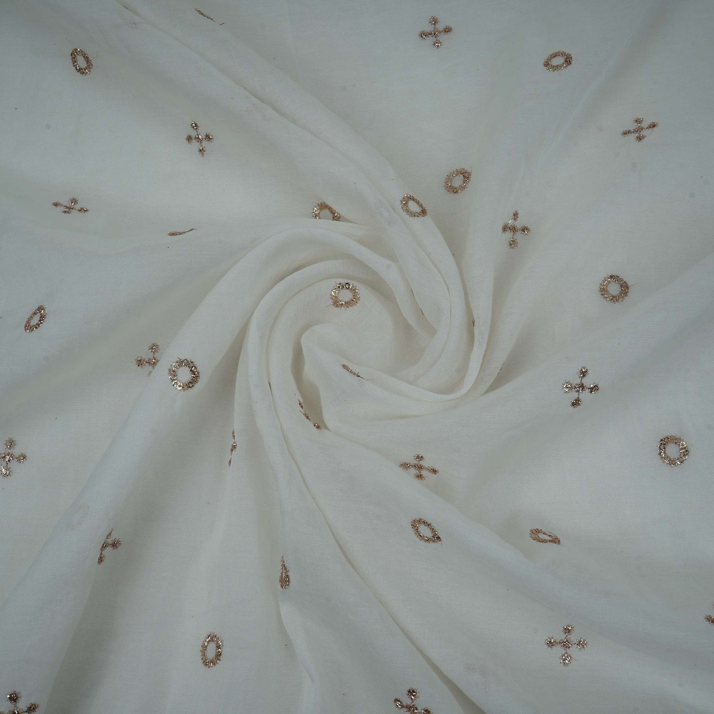White Dyeable Geometrical Sequins Embroidery Malai Chanderi Fabric VF-32321