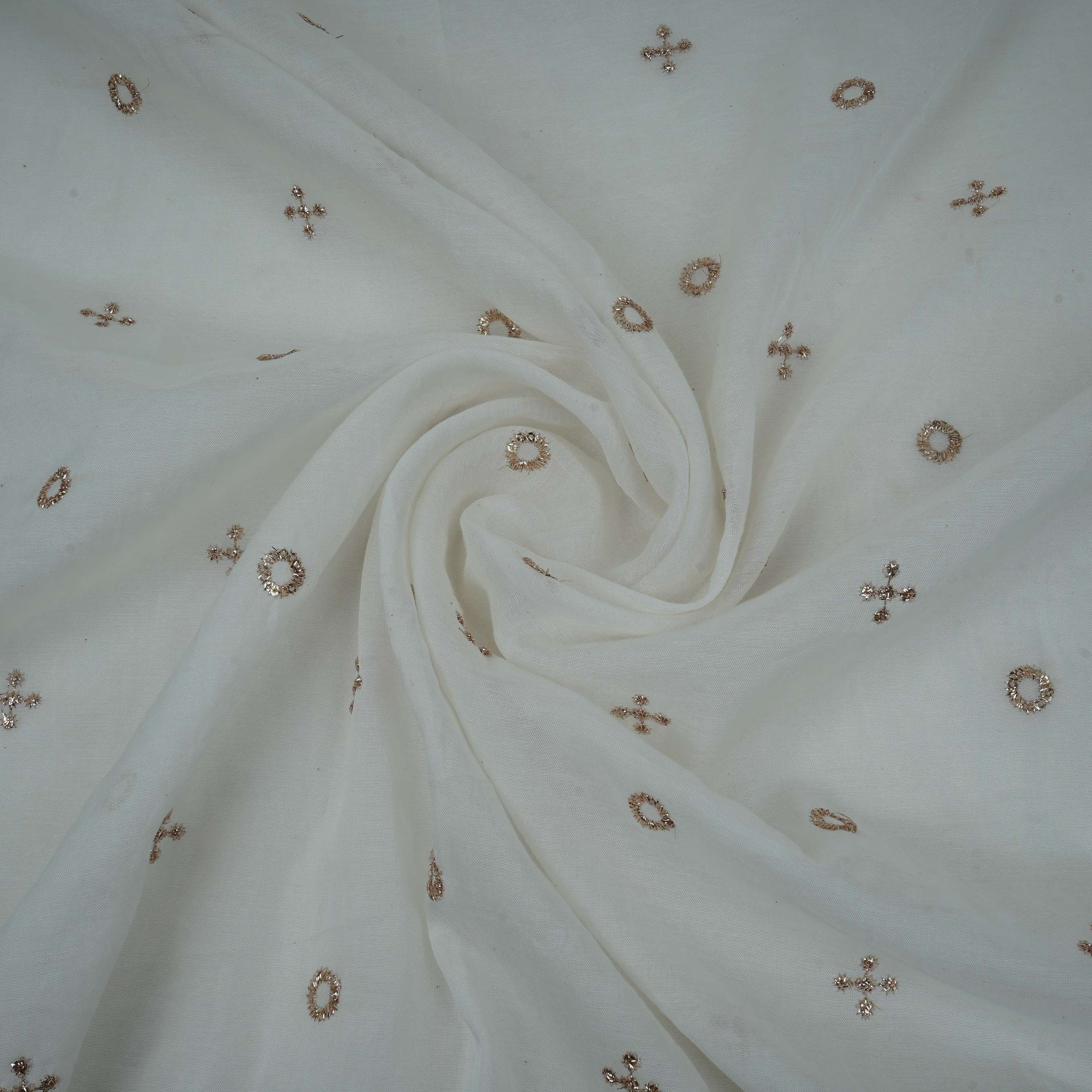 White Dyeable Geometrical Sequins Embroidery Malai Chanderi Fabric VF-32321 - TradeUNO