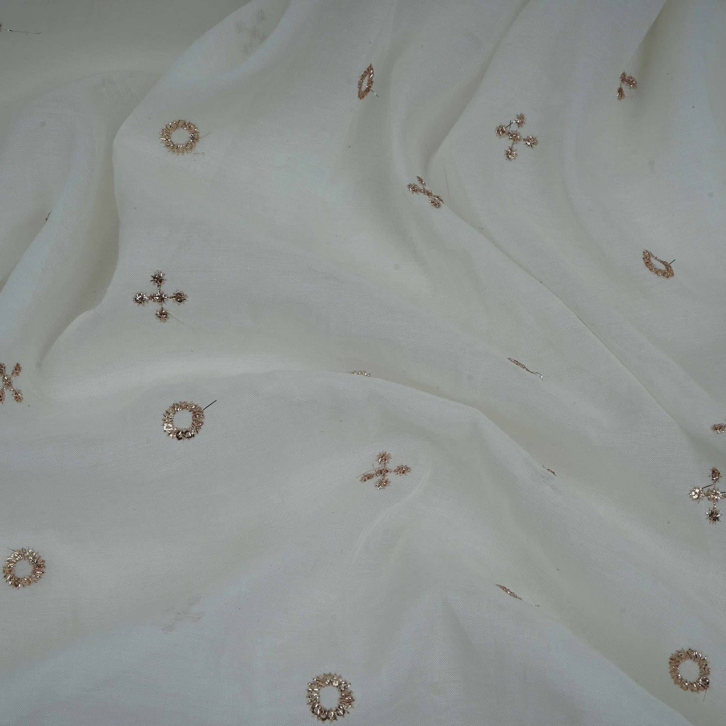 White Dyeable Geometrical Sequins Embroidery Malai Chanderi Fabric VF-32321