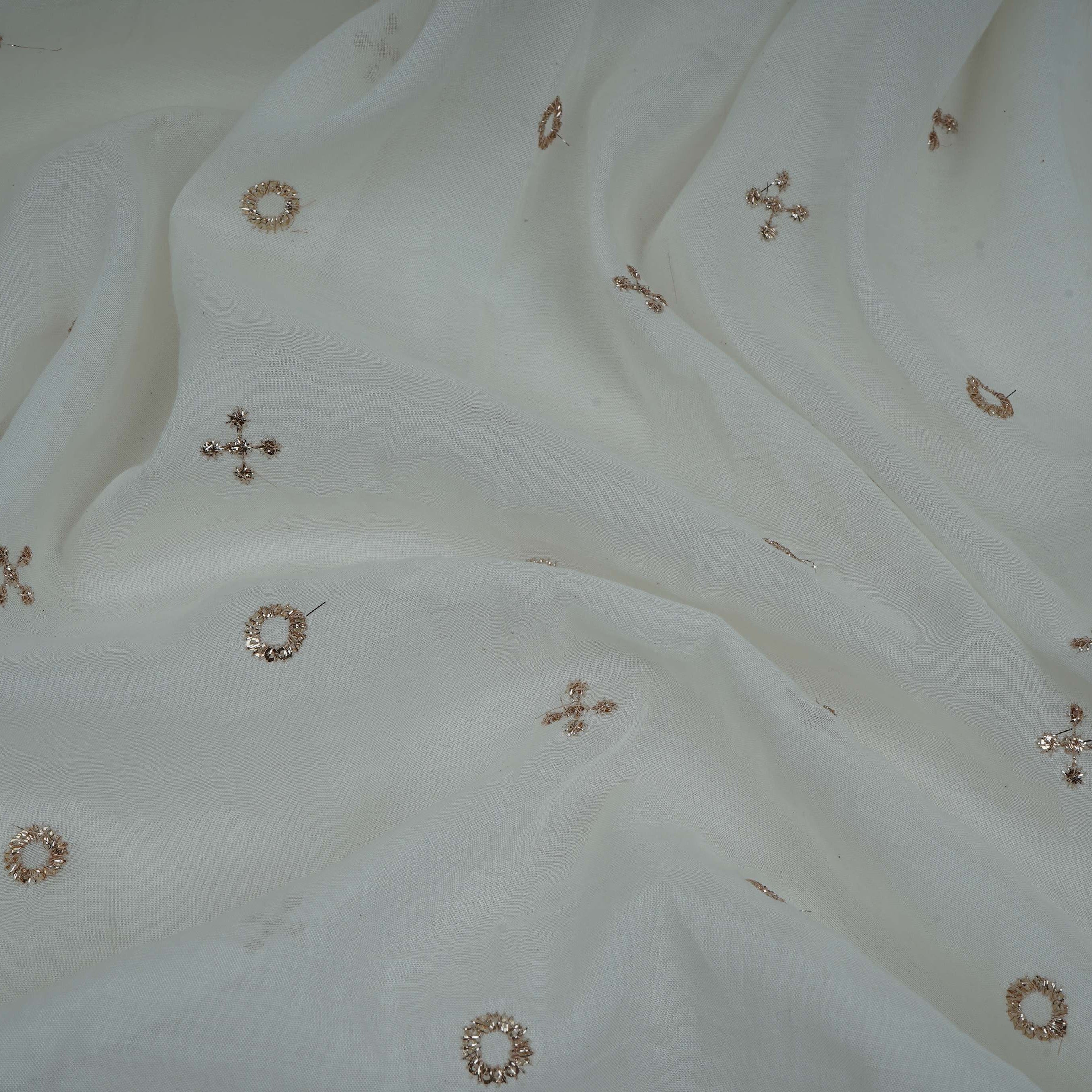 White Dyeable Geometrical Sequins Embroidery Malai Chanderi Fabric VF-32321 - TradeUNO